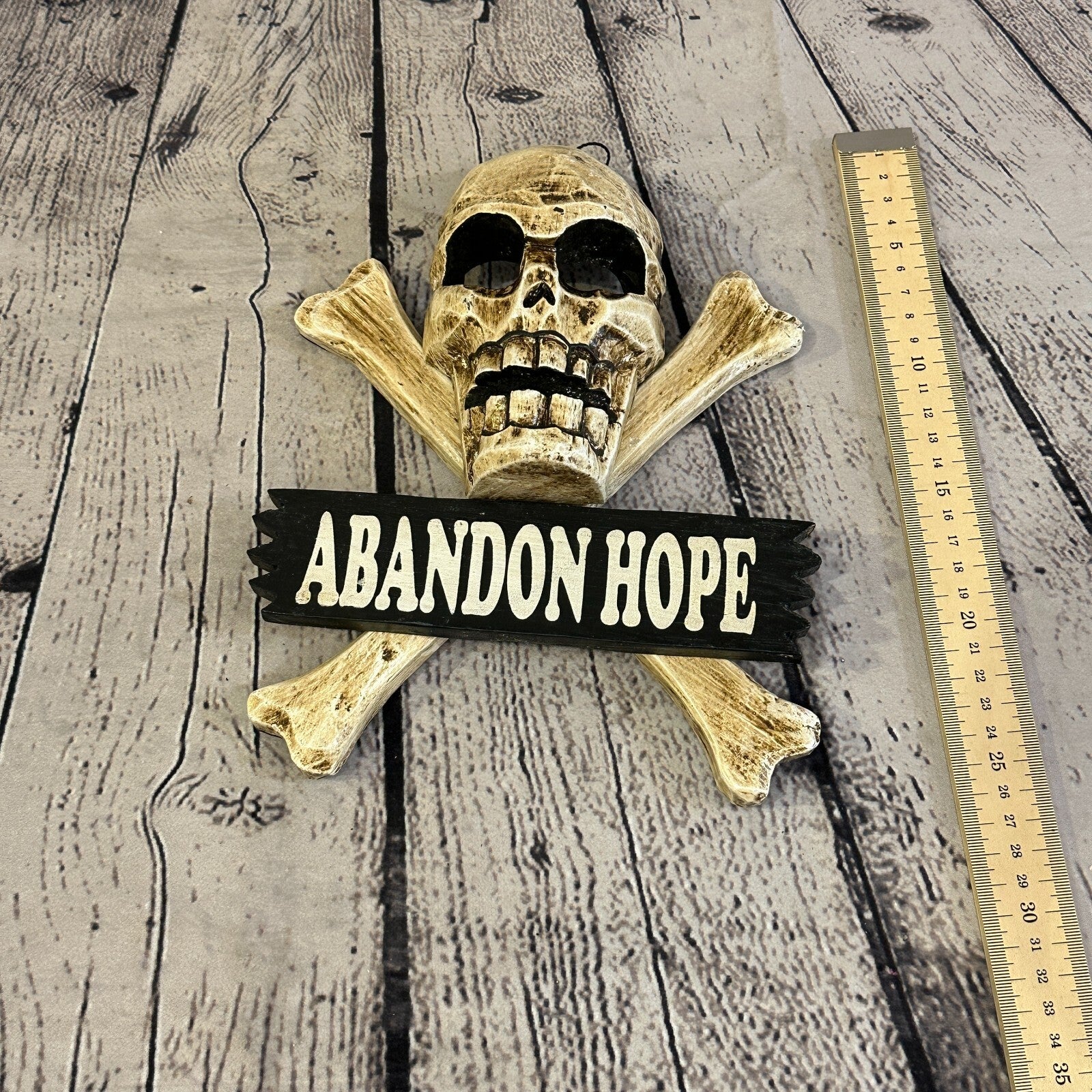 Skull & Crossbones Abandon Hope Pirate Sign Door Plaque 20cm x 20cm Handmade5