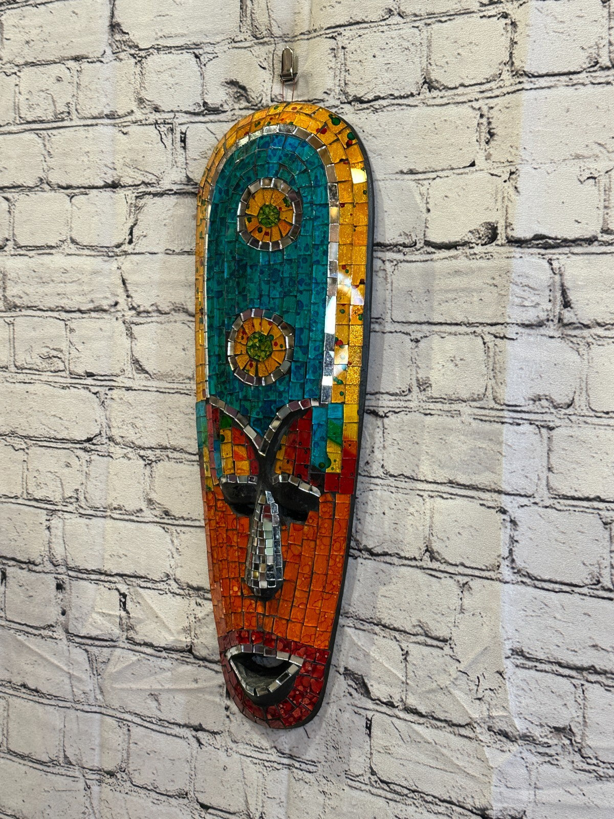 50cm Mosaic Mirror Mask Carved Painted Ethnic Tribal Wall Art Handmade Design 71