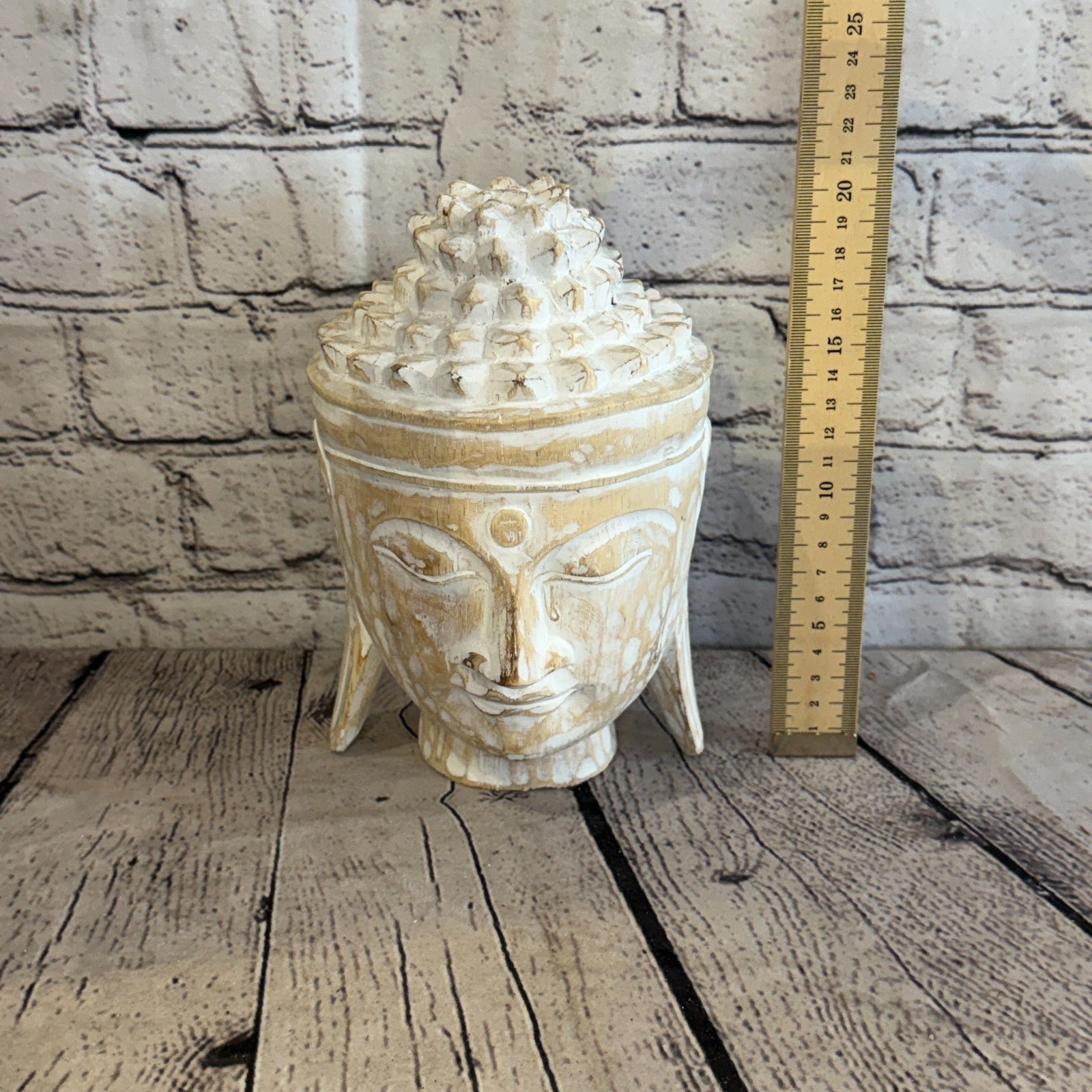 20cm White Head Buddha Ornament Sculpture Statue Buddhas Hand Carved Wood5