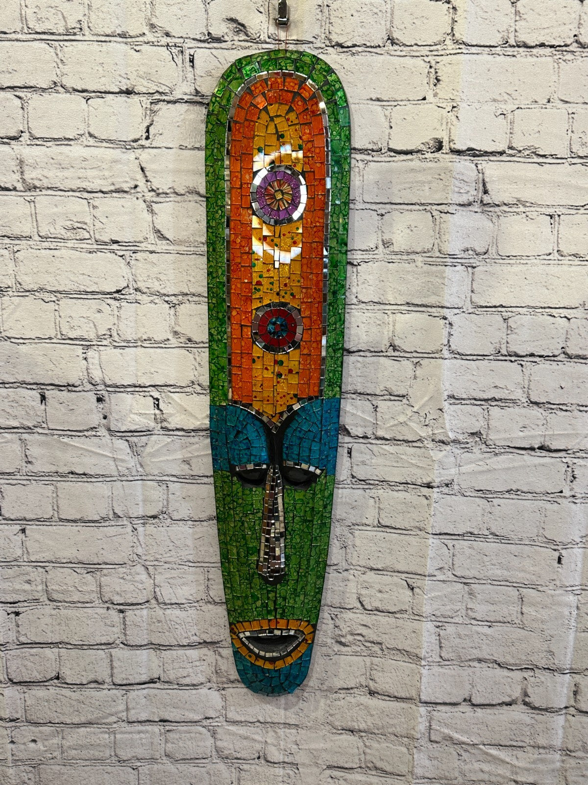 80cm Mosaic Mirror Mask Carved Painted Ethnic Tribal Wall Art Handmade Design 62