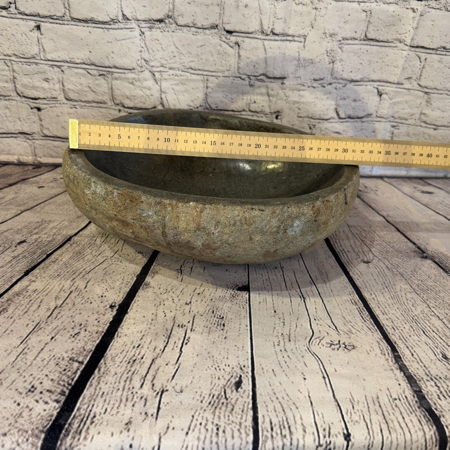 32cm x 26cm Wash Basin Bathroom Counter Top Washing River Stone Bowl Sink No 144