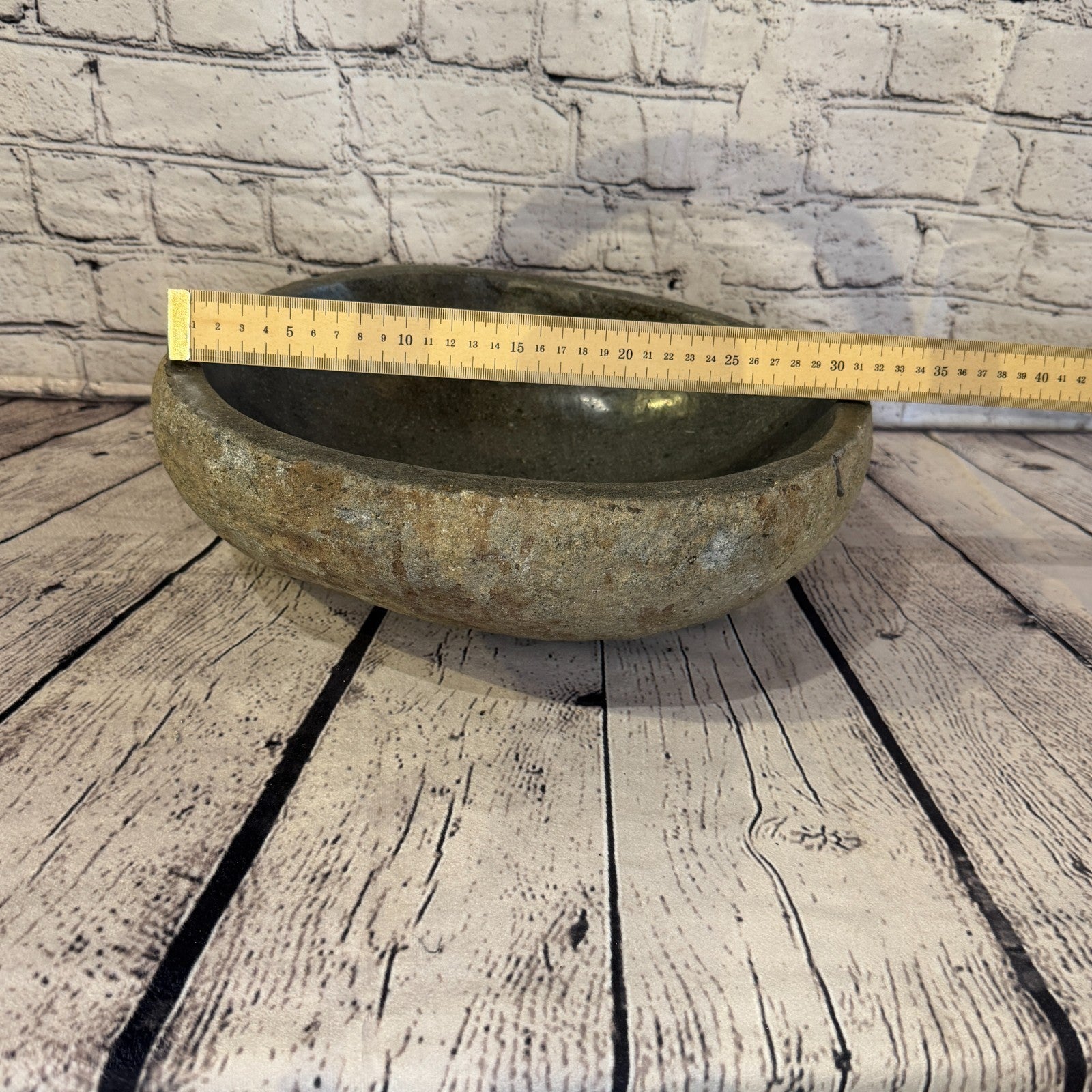 32cm x 26cm Wash Basin Bathroom Counter Top Washing River Stone Bowl Sink No 144