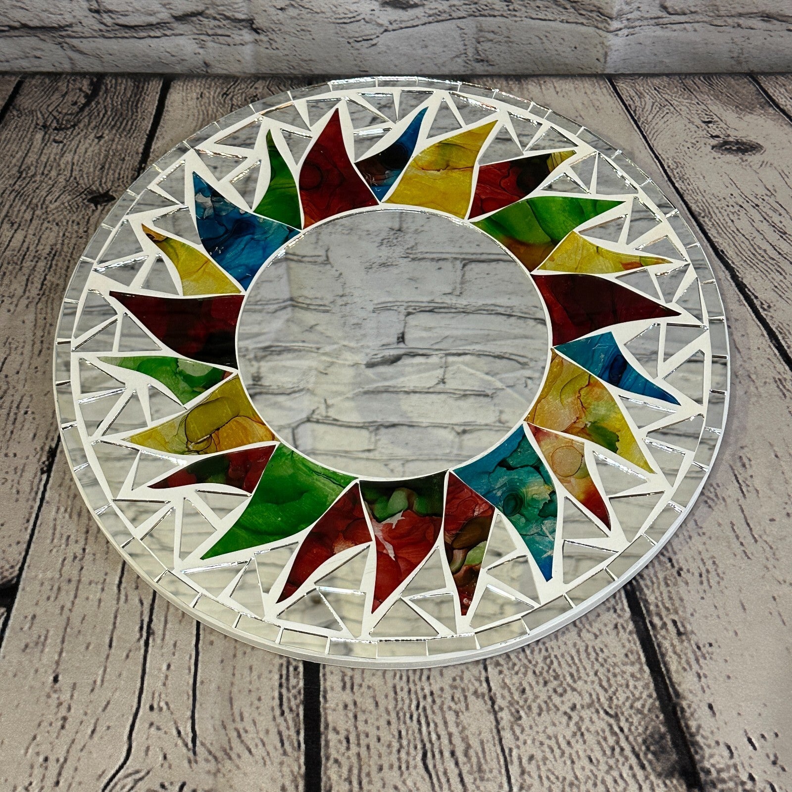 Rainbow White Sun Mosaic Tile Wall Mirror 30cm x 30cm 12 Inches Handmade New2