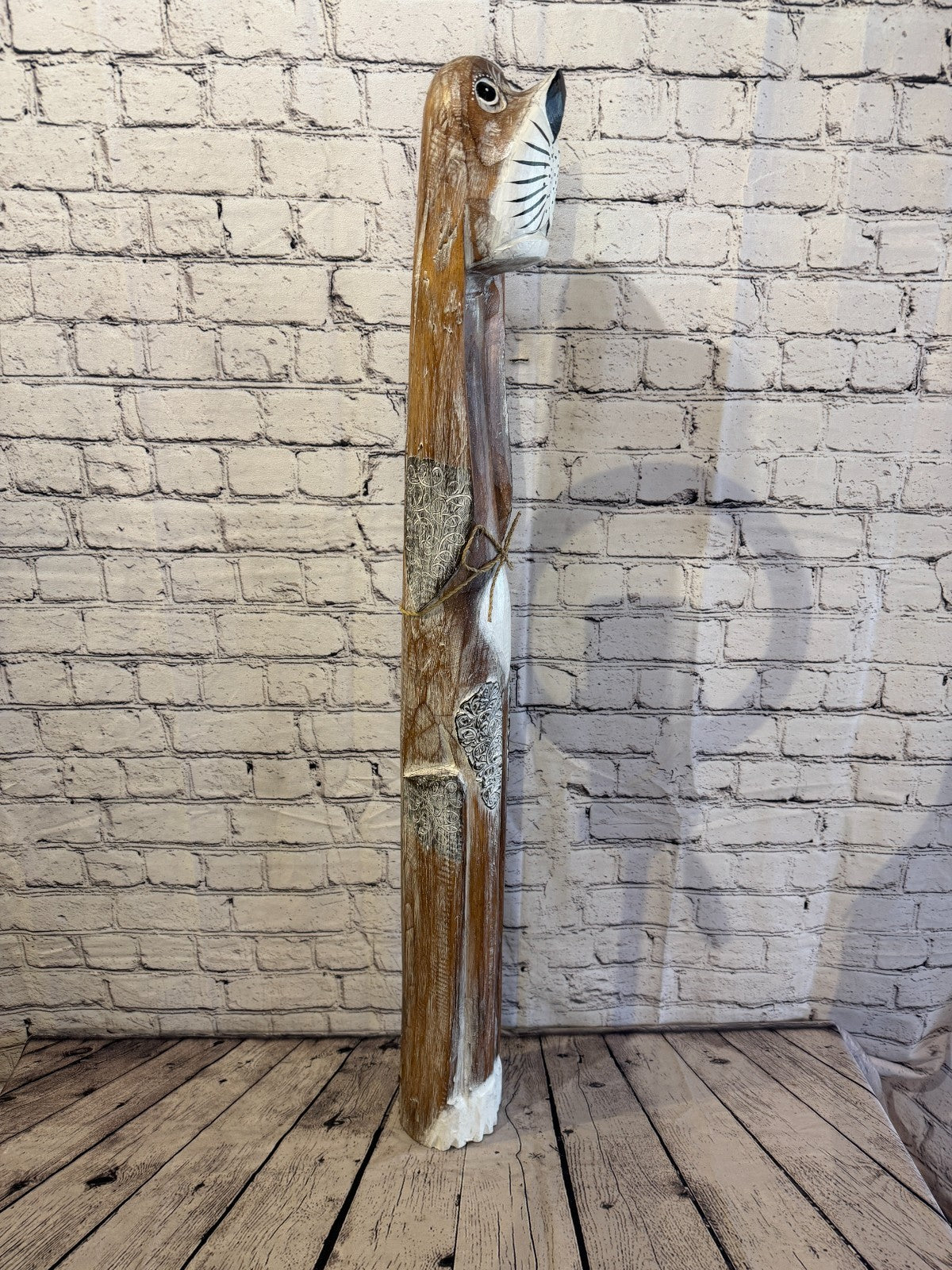 100cm Light Brown Wooden Shabby Dog Statue Ornament Fair Trade Handcarved2