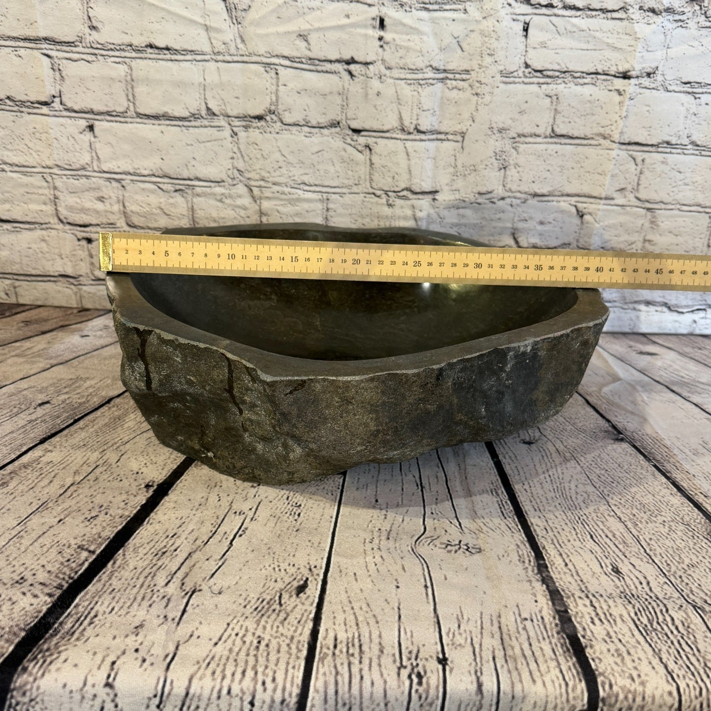 40cm x 34cm Wash Basin Bathroom Counter Top Washing River Stone Bowl Sink No 44