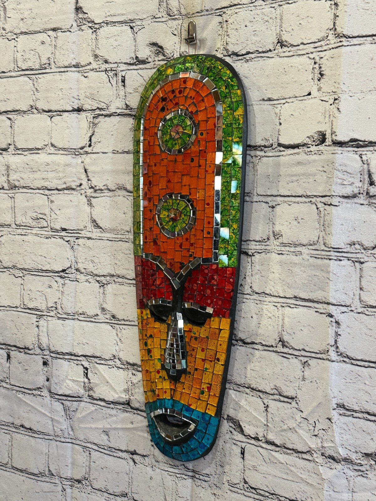 50cm Mosaic Mirror Mask Carved Painted Ethnic Tribal Wall Art Handmade Design 11