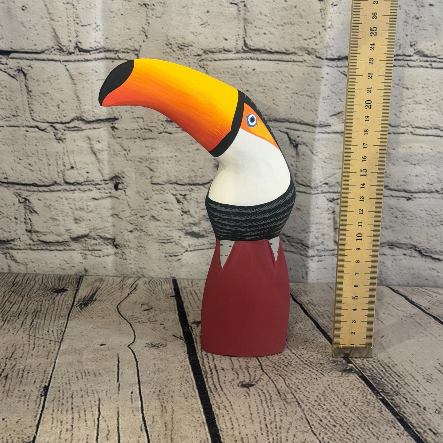 20cm Black White Toucan Bird Ornament Statue Fair Trade Hand Made Carved Wood5