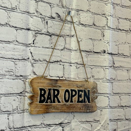 Bar Open Word Sign Plaque Outdoor Garden Shed Den Bar Shop 30cm x 12cm0