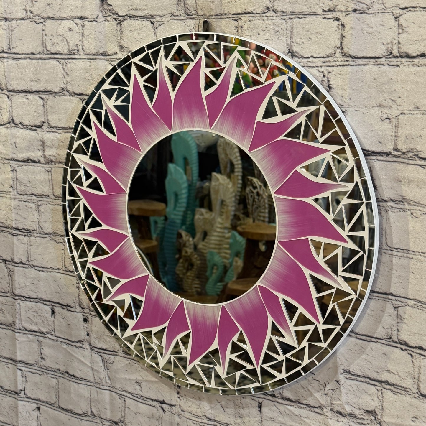 Pink Sun Flame Mosaic Tile Wall Mirror 50cm x 50cm 20 Inches Handmade1