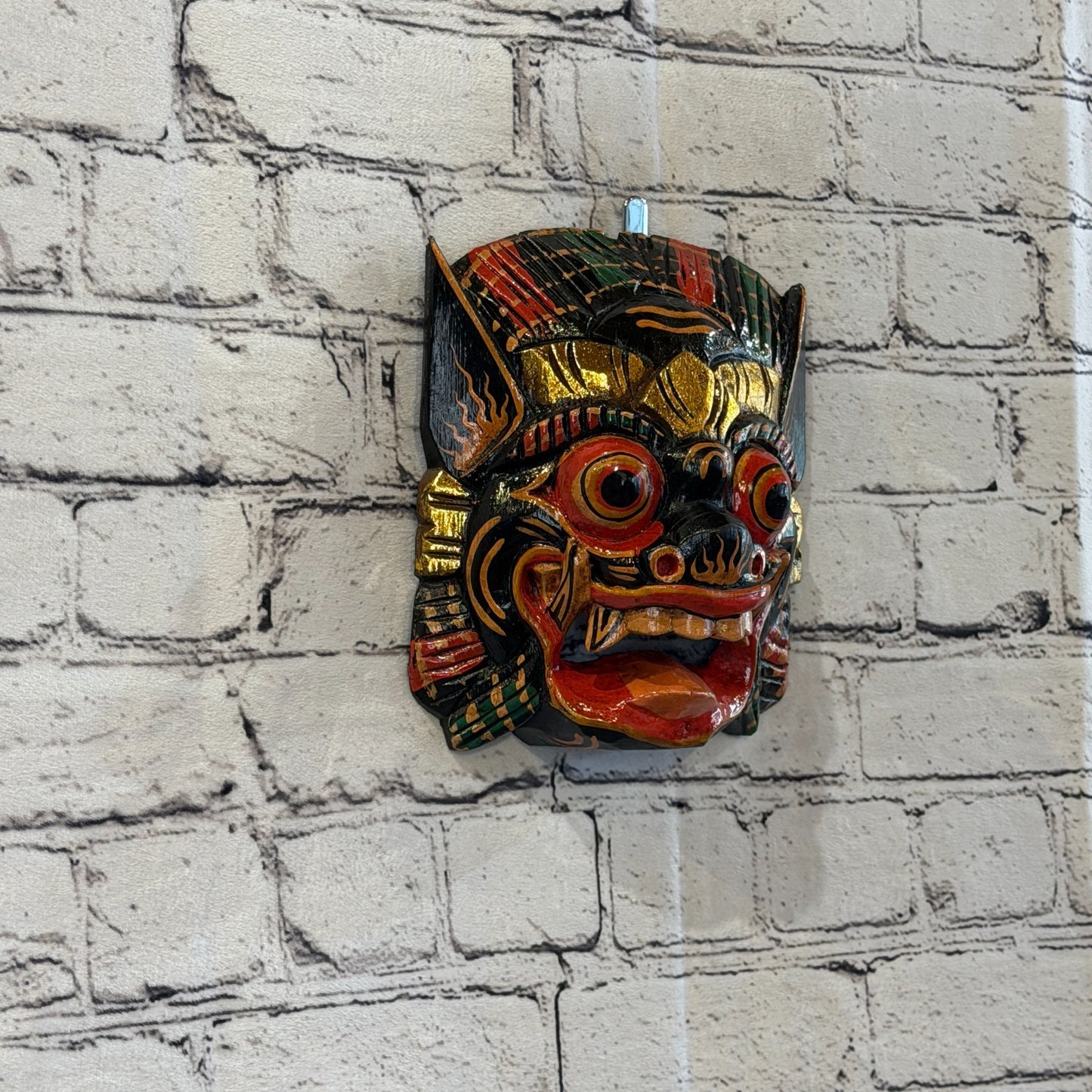 Large Wooden Black Barong Wall Mask 20cm x 20cm Handmade And Fairtrade Hindu0