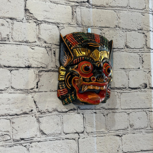 Large Wooden Black Barong Wall Mask 20cm x 20cm Handmade And Fairtrade Hindu0