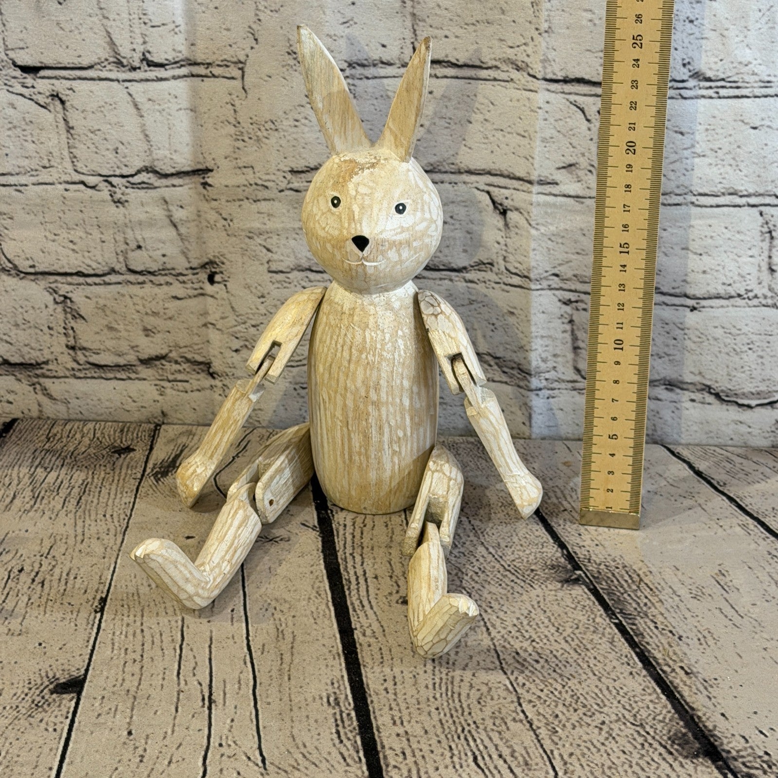 25cm Brown Bunny Rabbit Sitting Animal, Wooden Shelf Ornament Handmade Fairtrade5