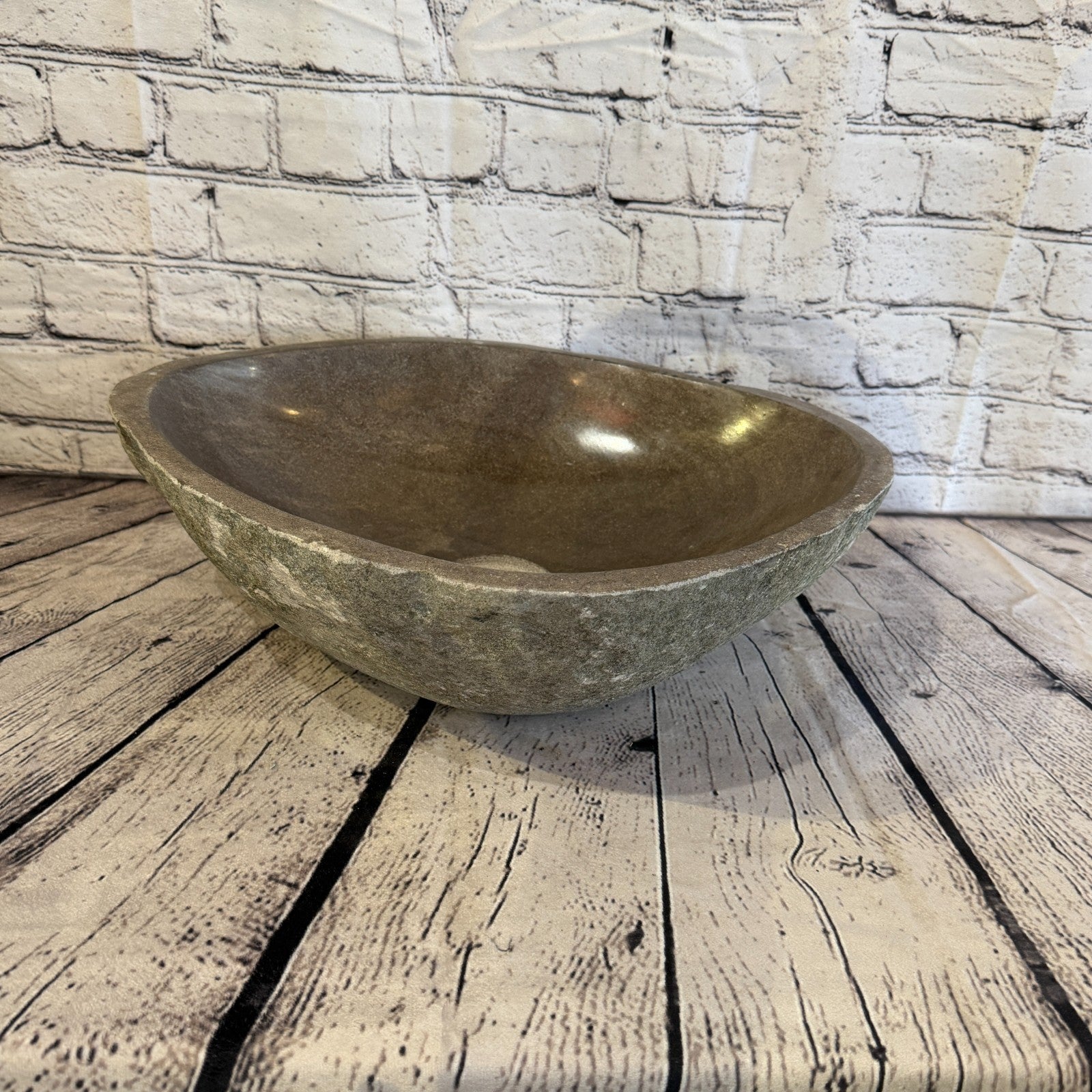 40cm x 34cm Wash Basin Bathroom Counter Top Washing River Stone Bowl Sink No 92