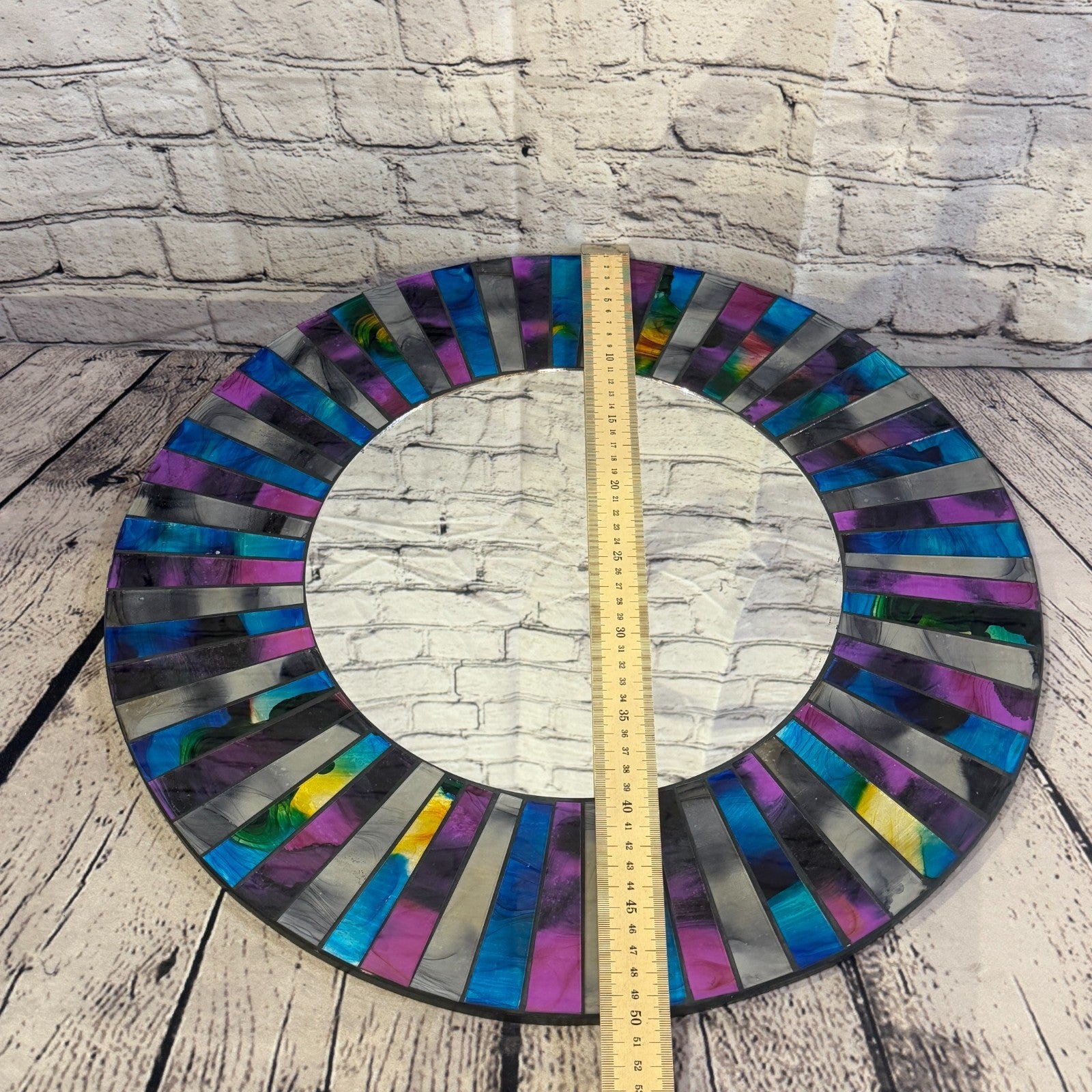 Blue Purple Line Black Mosaic Tile Wall Mirror 50cm x 50cm 20 Inches Handmade5