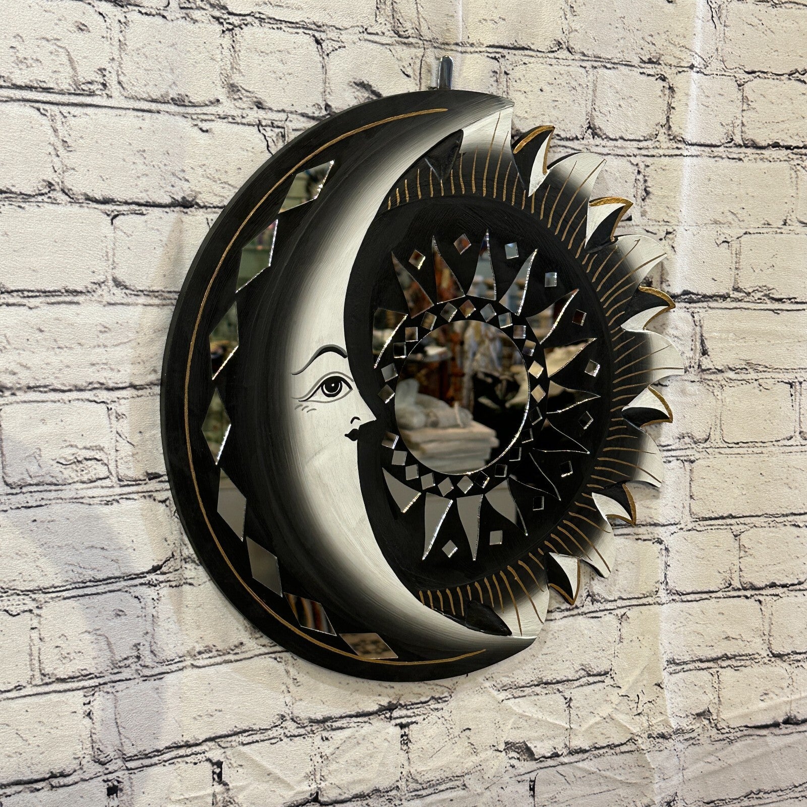 Black Half Moon Mosaic Tile Wall Mirror 40cm x 40cm 16 Inches Handmade Fairtrade0