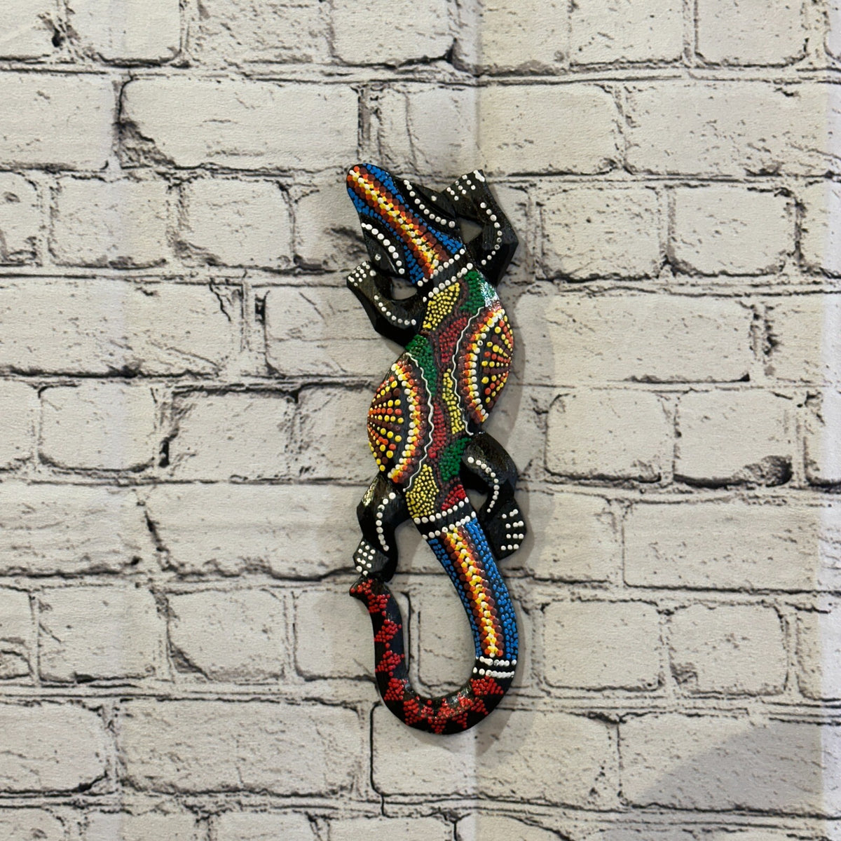 30cm Gecko Carved Wooden Dot Painted Ethnic Tribal Tiki Wall Handmade No 20