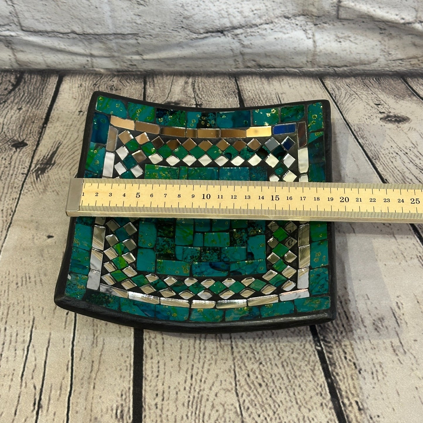 20cm Green Square Mosaic Handmade Ceramic Glass Tile Bowl Fruit1