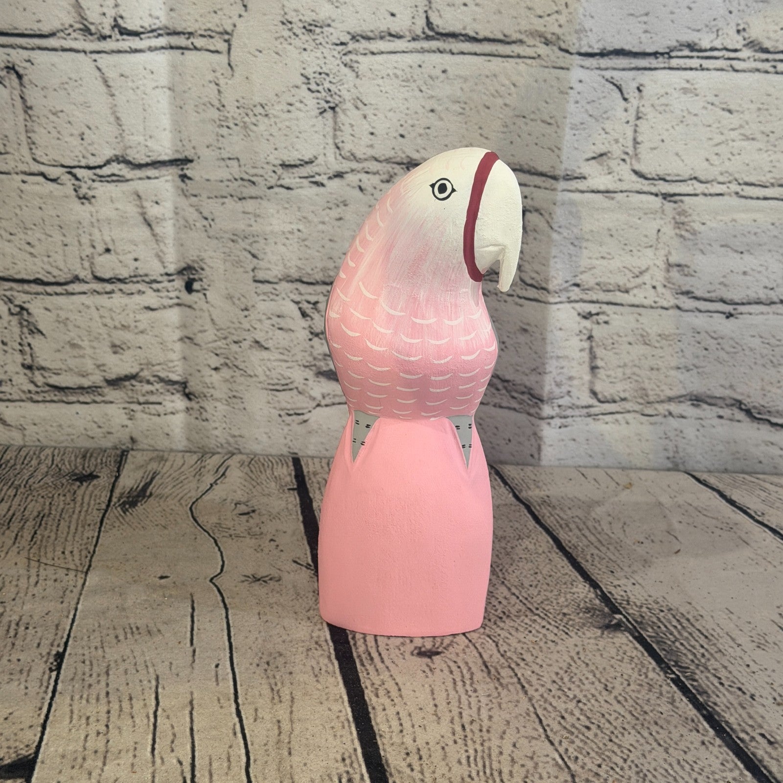 20cm Bright Pink Parrot Bird Ornament Statue Fair Trade Hand Made Carved Wood2