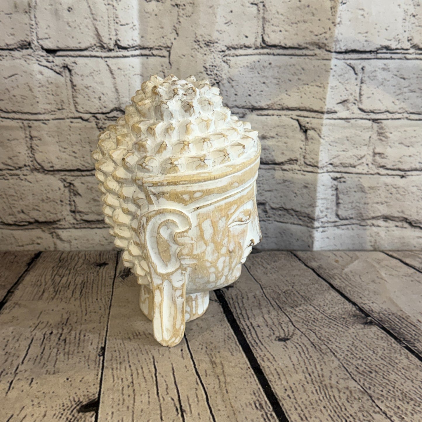 20cm White Head Buddha Ornament Sculpture Statue Buddhas Hand Carved Wood3