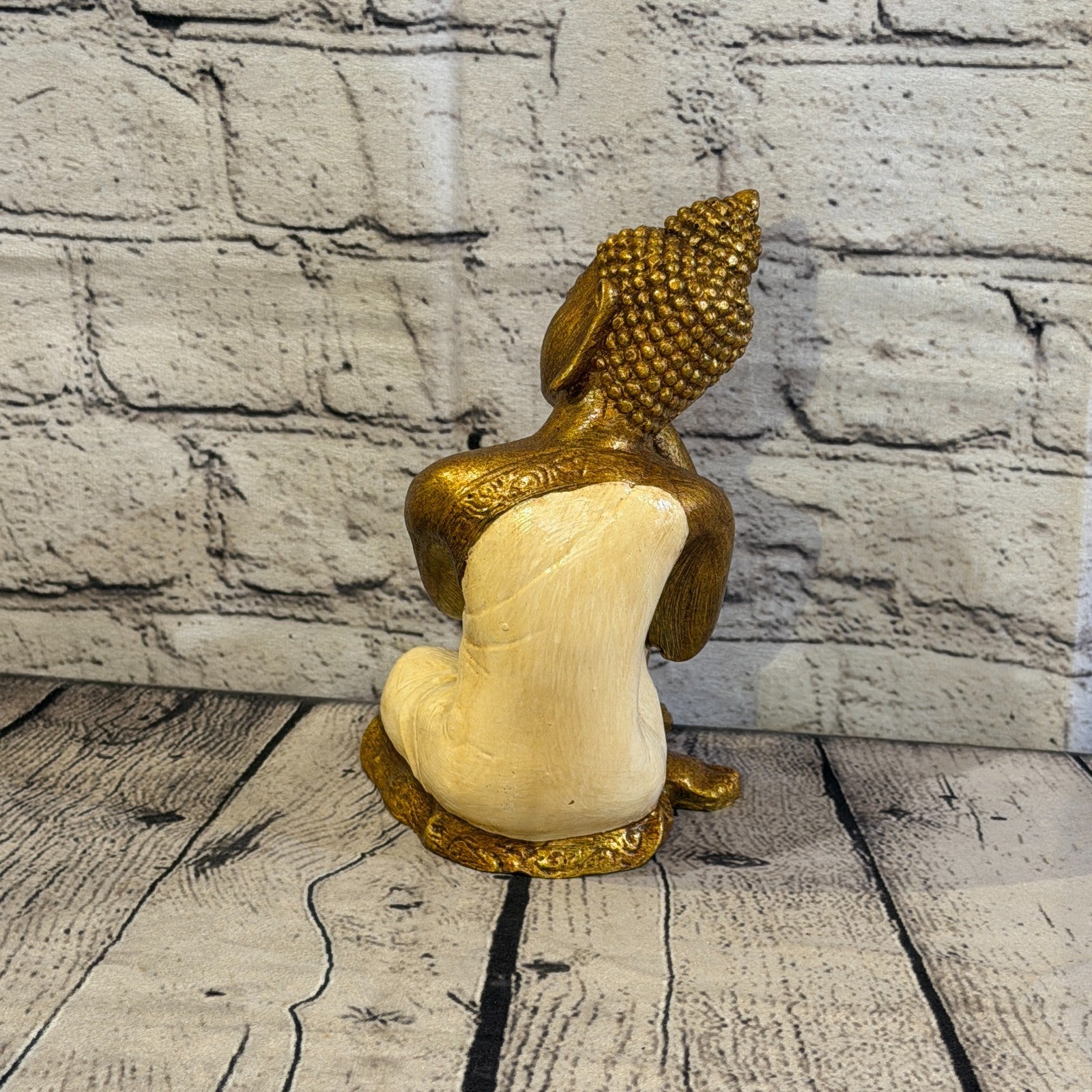 Cream & Bronze 20cm x 10cm Thai Kneeling Buddha Sitting  Statue Resin Hindu4