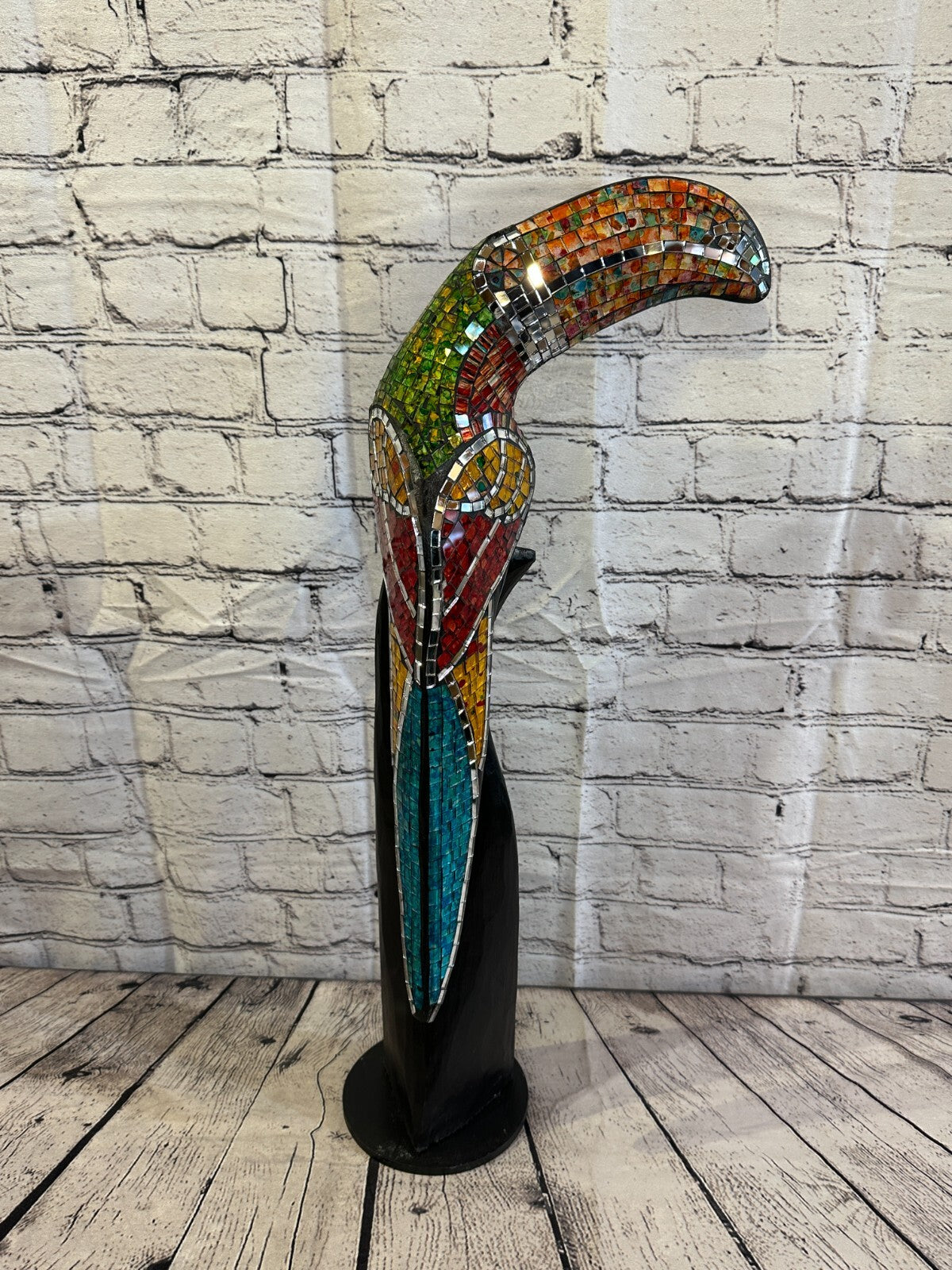 65cm Mosaic Toucan Bird Ornament Statue Fair Trade Handmade Carved Wood Design 23