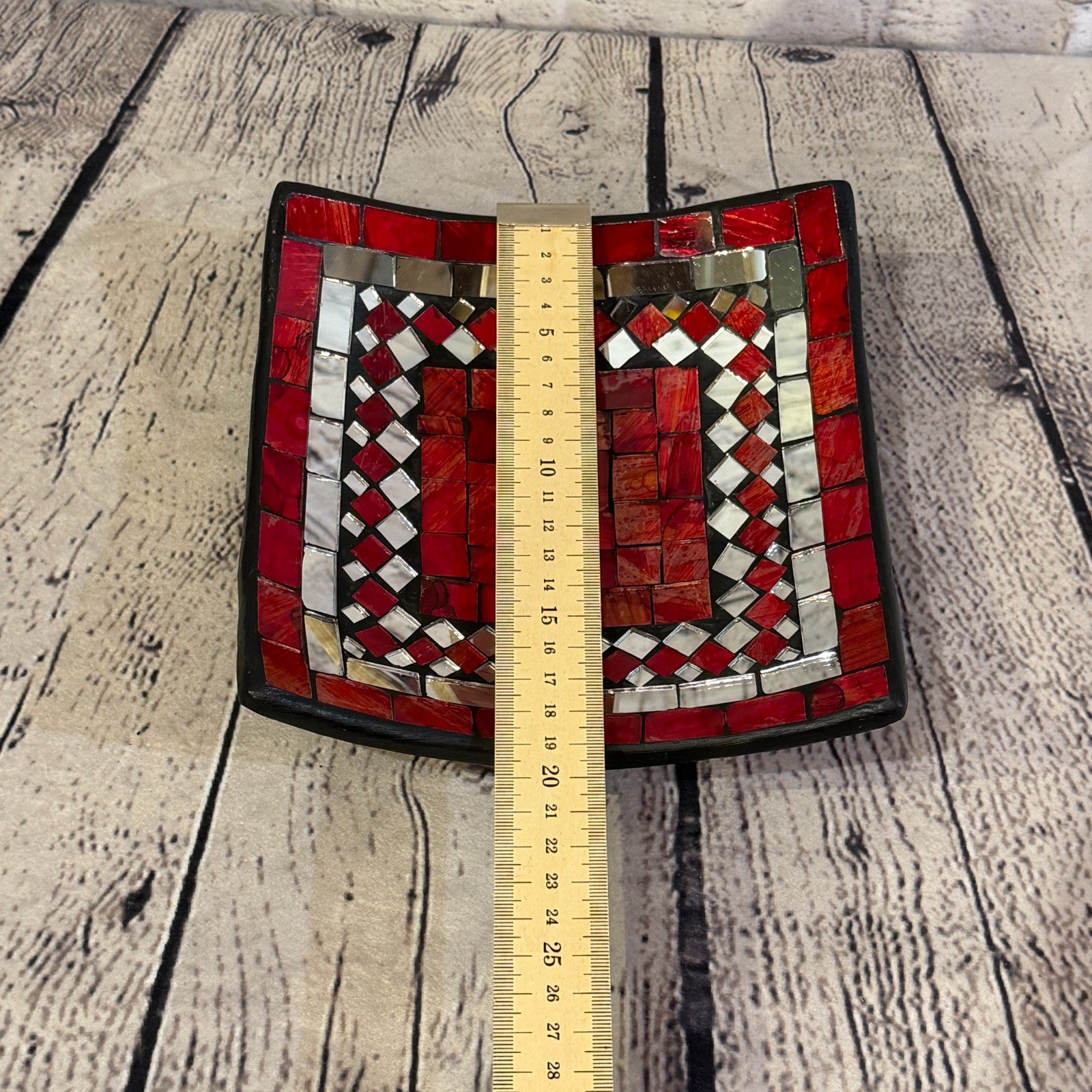 20cm Red Square Mirror Mosaic Handmade Ceramic Glass Tile Bowl Fruit2