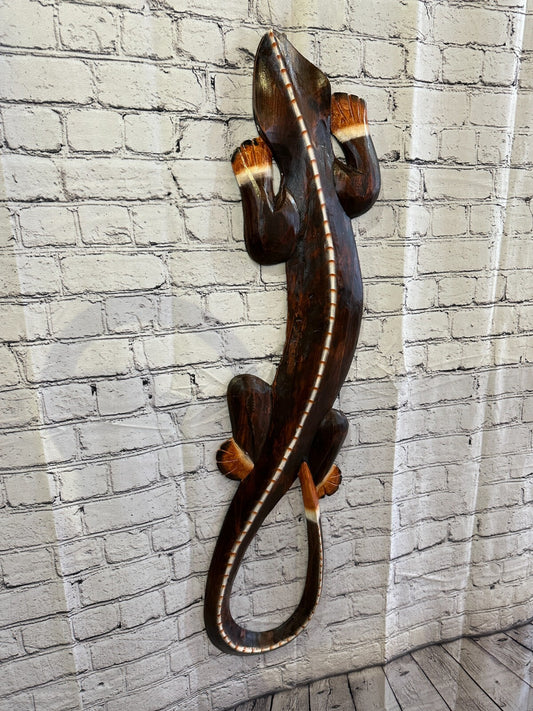 100cm Gecko Lizard Brown Wood Wall Hanging Wooden Ornaments Wood Carving0