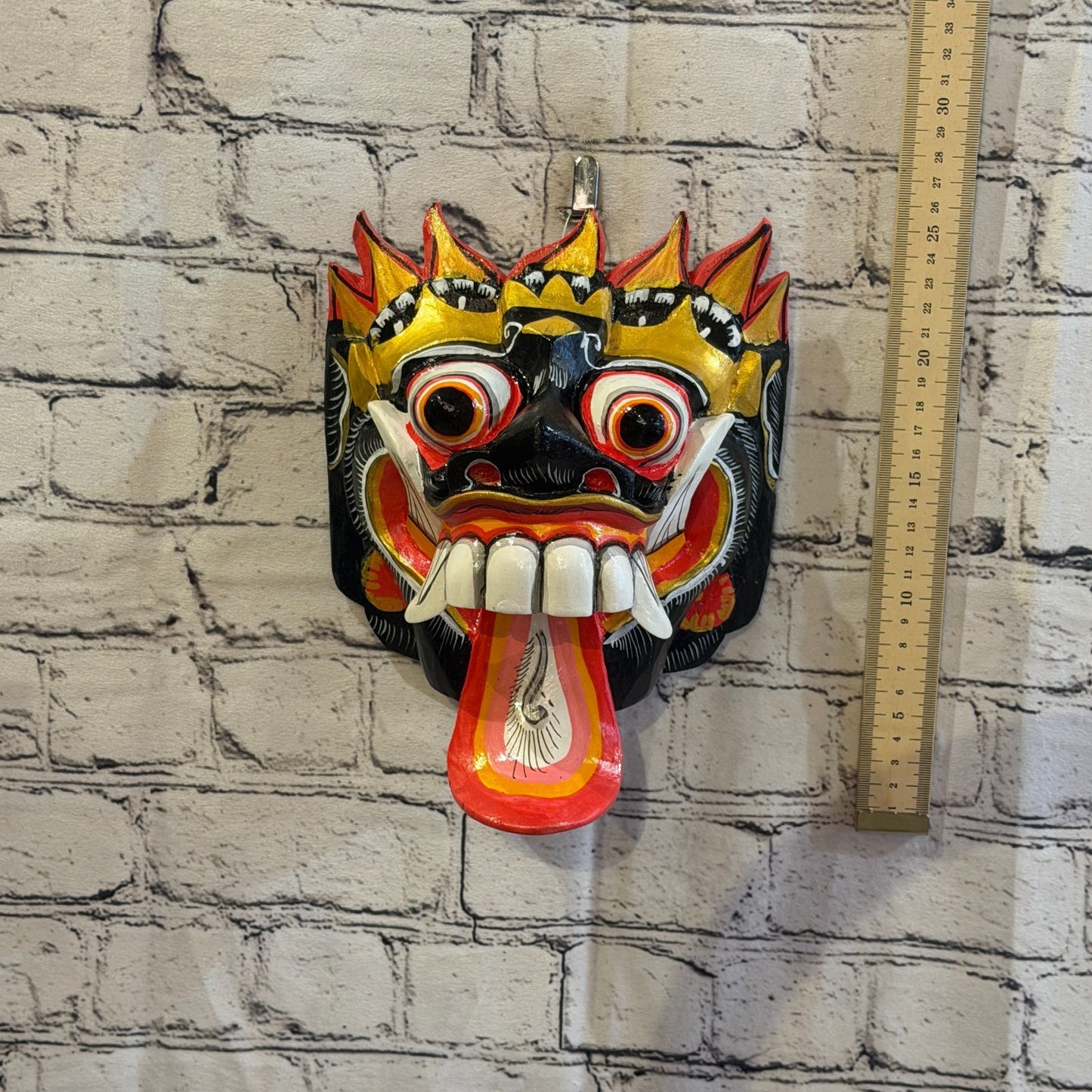 25cm Rangda Demon Black Dragon Hindu Deity Wooden Hand Carved Mask Painted6