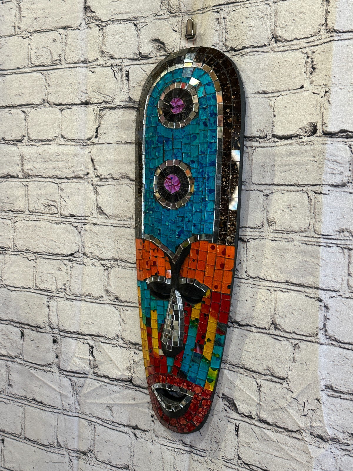 50cm Mosaic Mirror Mask Carved Painted Ethnic Tribal Wall Art Handmade Design 41