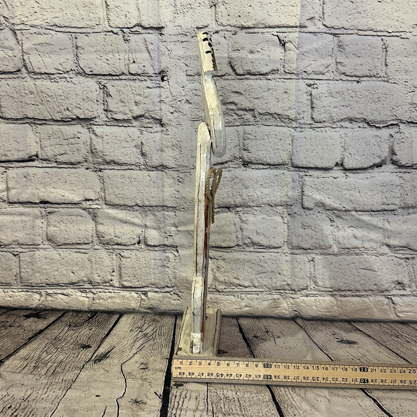 White Wooden Rabbit Hare Shabby Pattern 35cm x 10cm Handmade and Fairtrade7