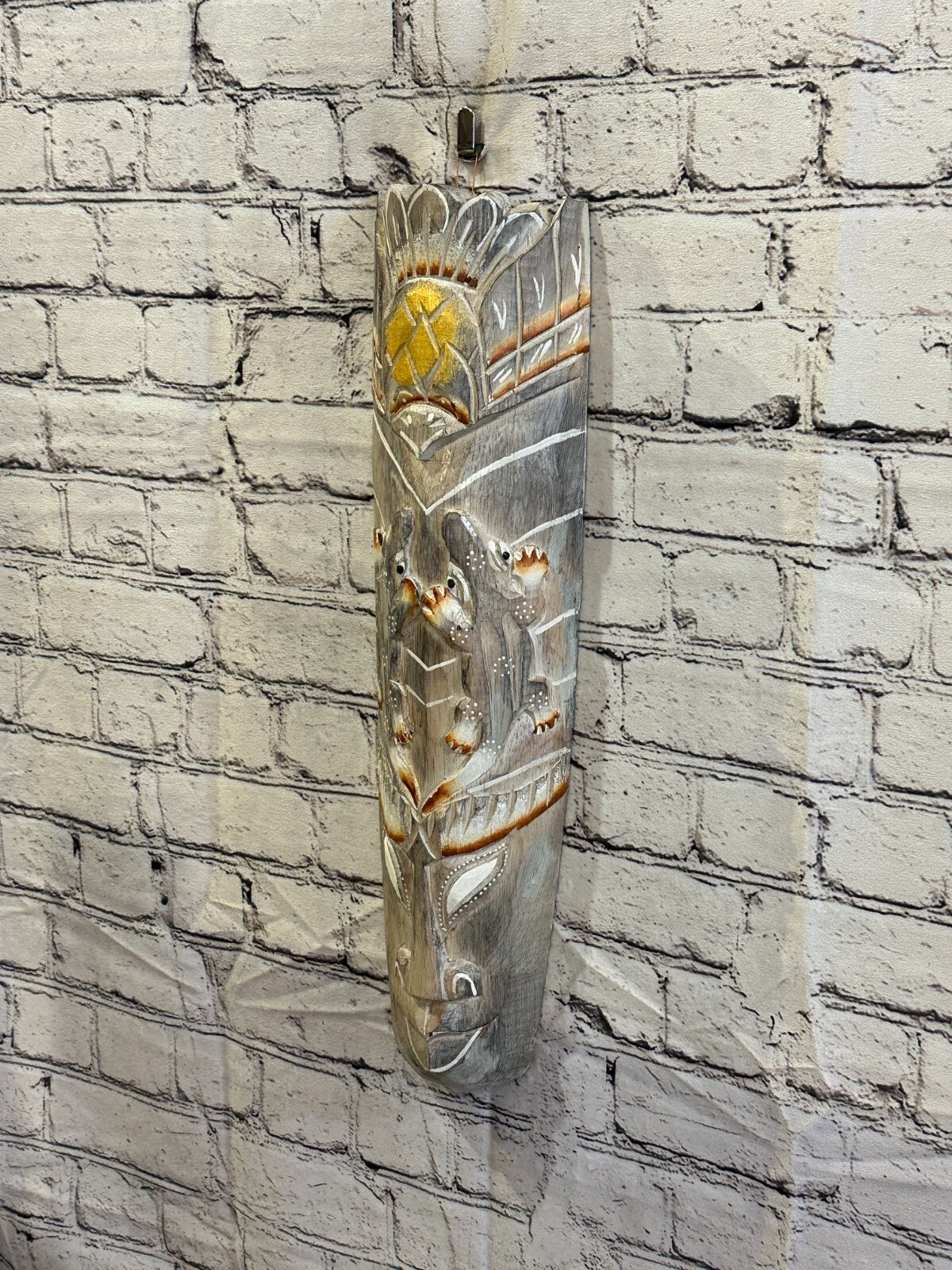 50cm Light Grey Gecko Hand Carved Fair Trade Wooden Animal Wall Art Hang Mask1