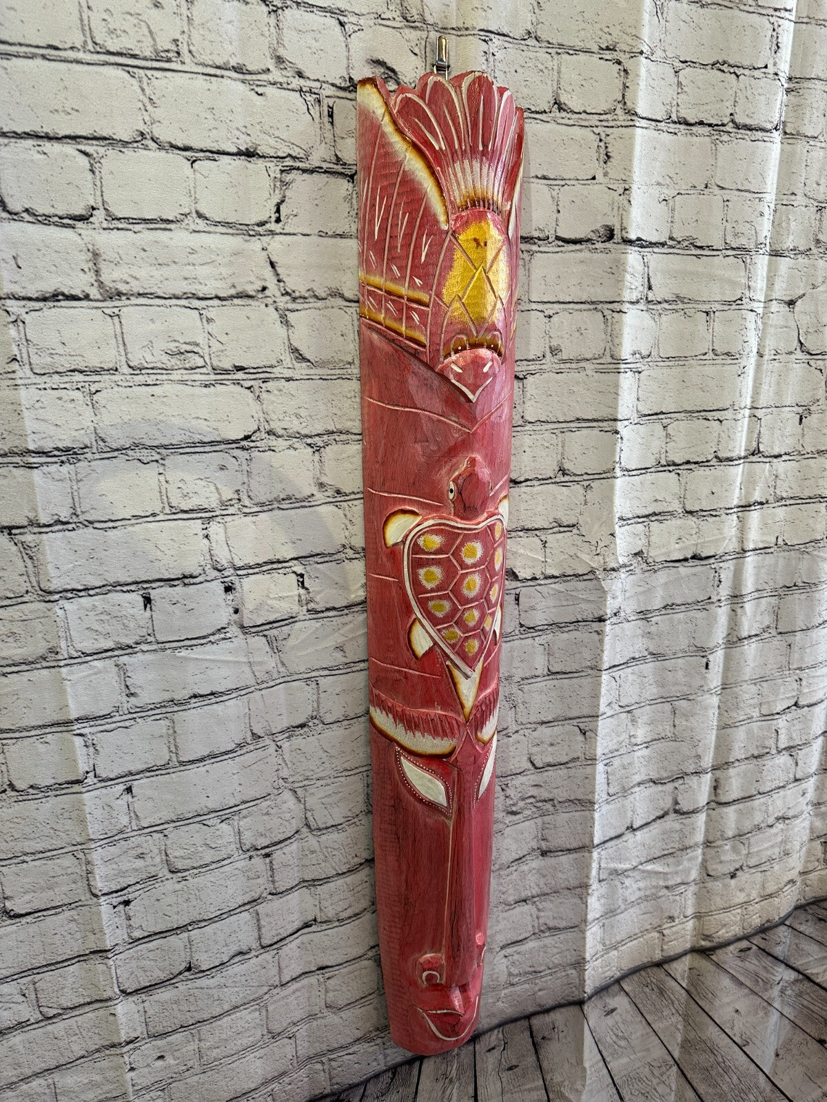 100cm Pink Turtle Hand Carved Fair Trade Wooden Animal Wall Art Hang Mask0