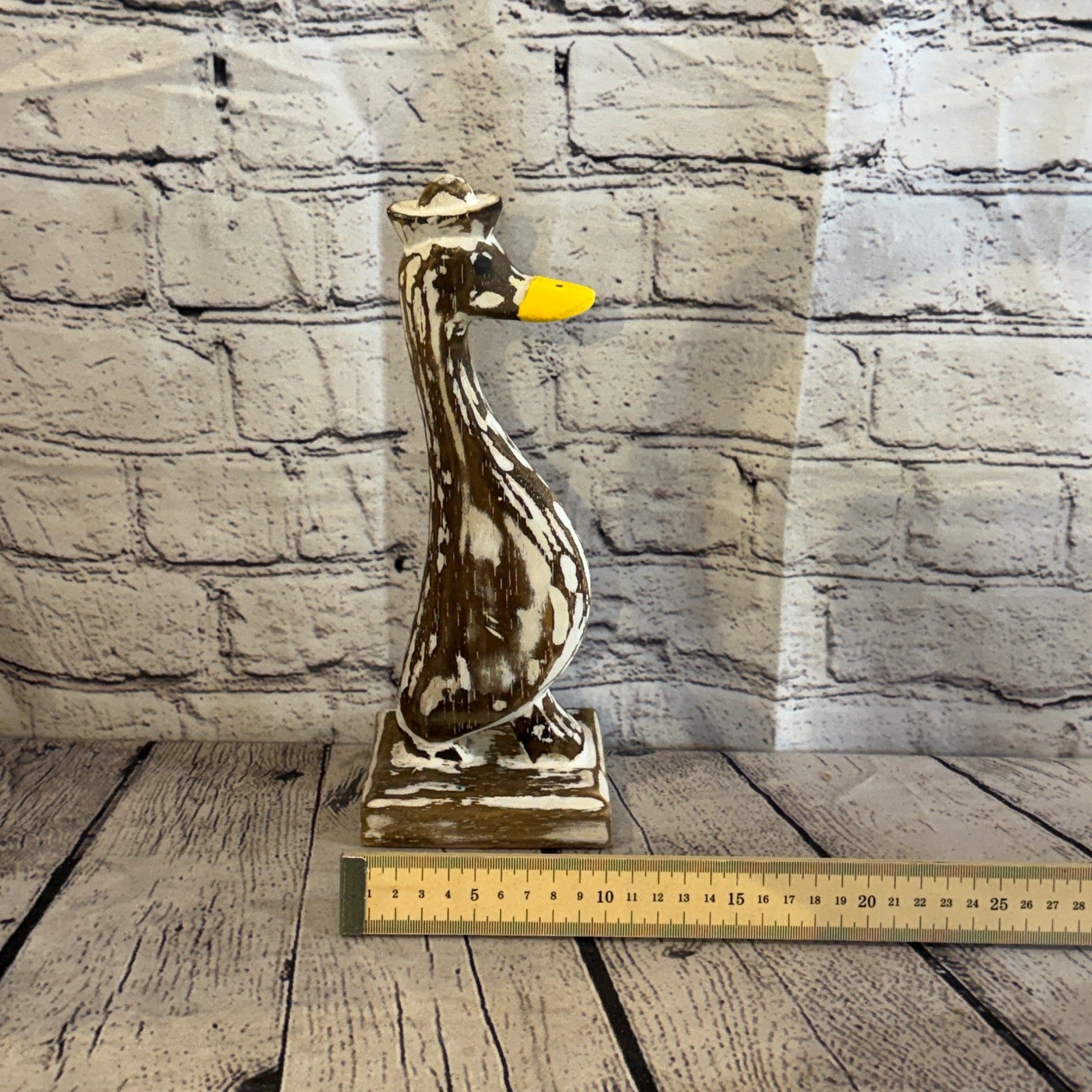 Looking Forward 28cm Tall Wooden Brown Duckling Baby Duck Shabby Wood Fairtrade6