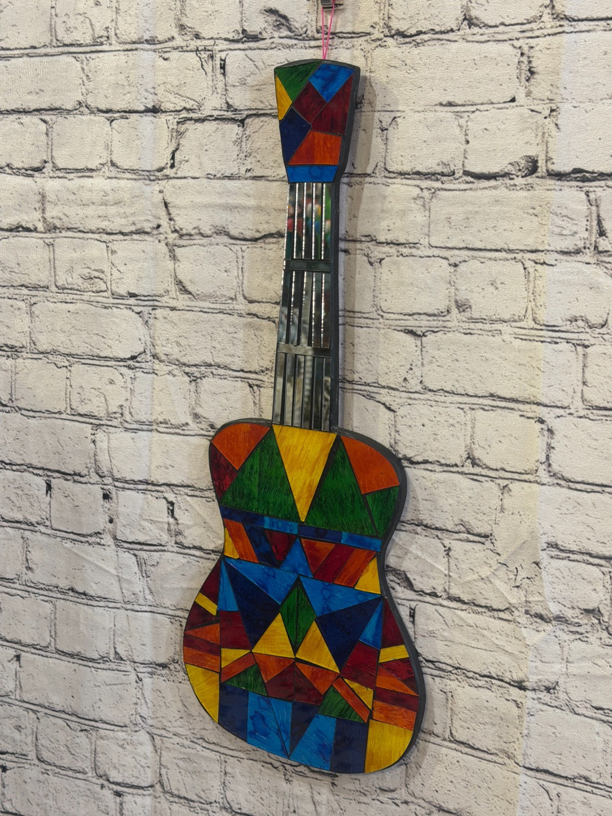 Bright Rainbow Guitar Mosaic Tile Wall Mirror 60cm x 25cm Handmade New2