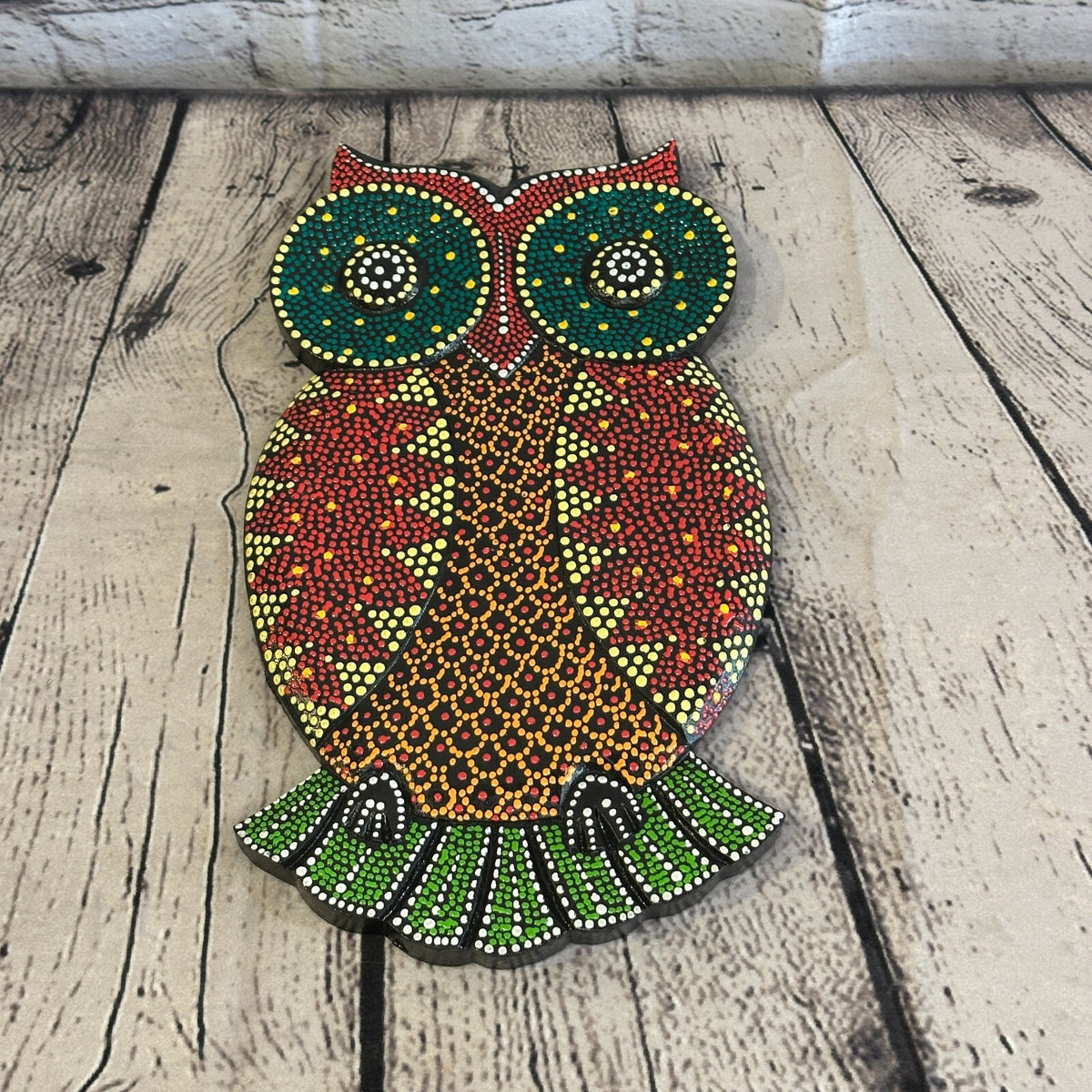 30cm Owl Carved Wooden Dot Painted Ethnic Tribal Tiki Wall Art Handmade No 45