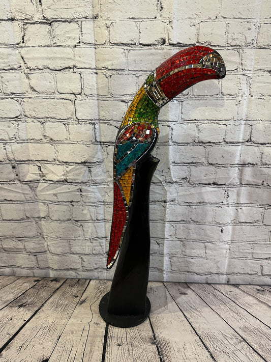 65cm Mosaic Toucan Bird Ornament Statue Fair Trade Handmade Carved Wood Design 50