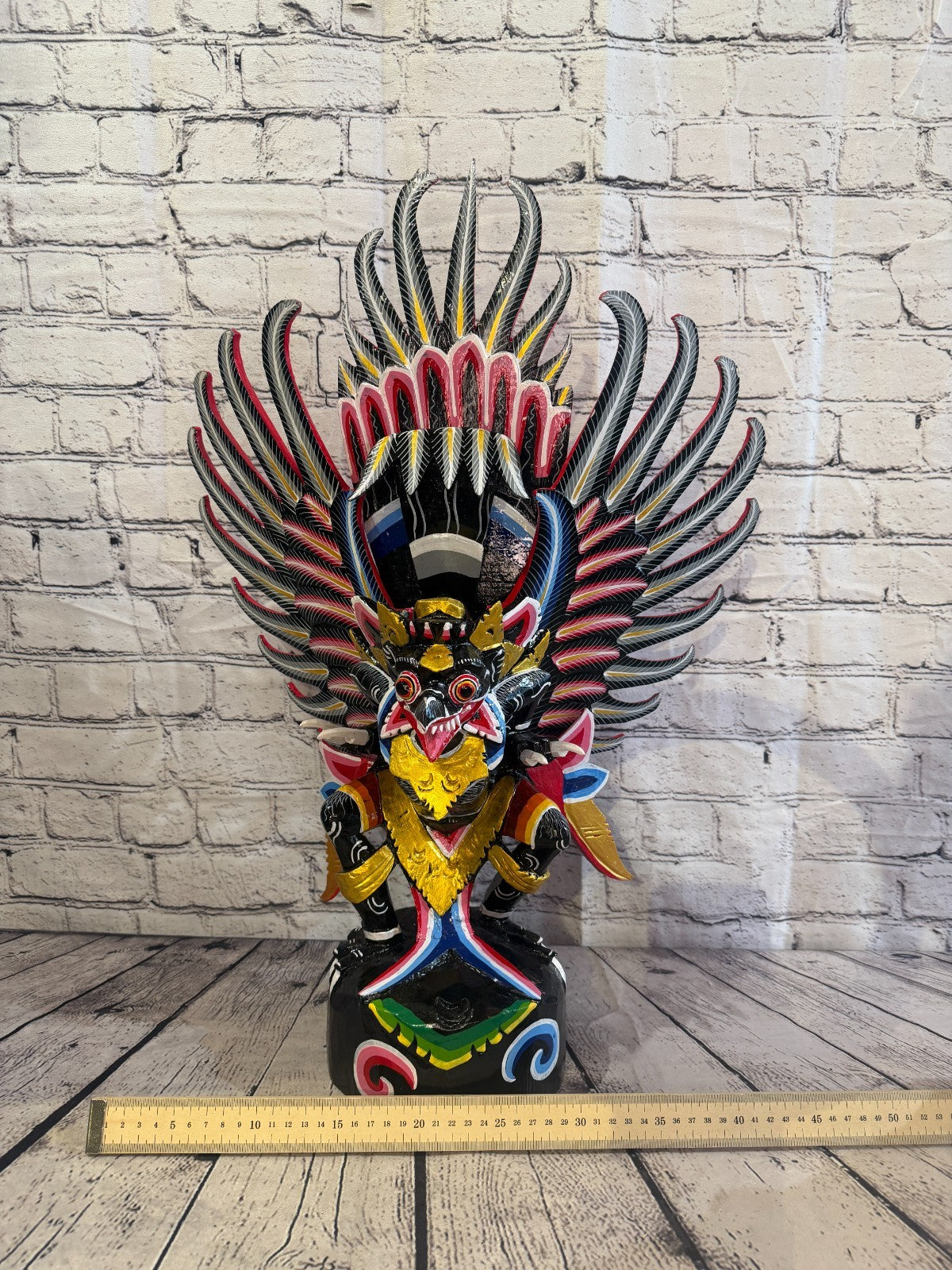 70cm Black Balinese Carved Sculpture Winged Garuda Painted Wood  Vishnu Hindu6