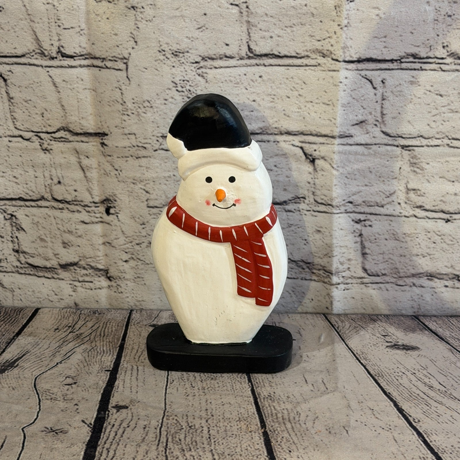 20cm x 10cm Black Flat Top Hat Snowman Handcrafted Wood Xmas Christmas Ornament0