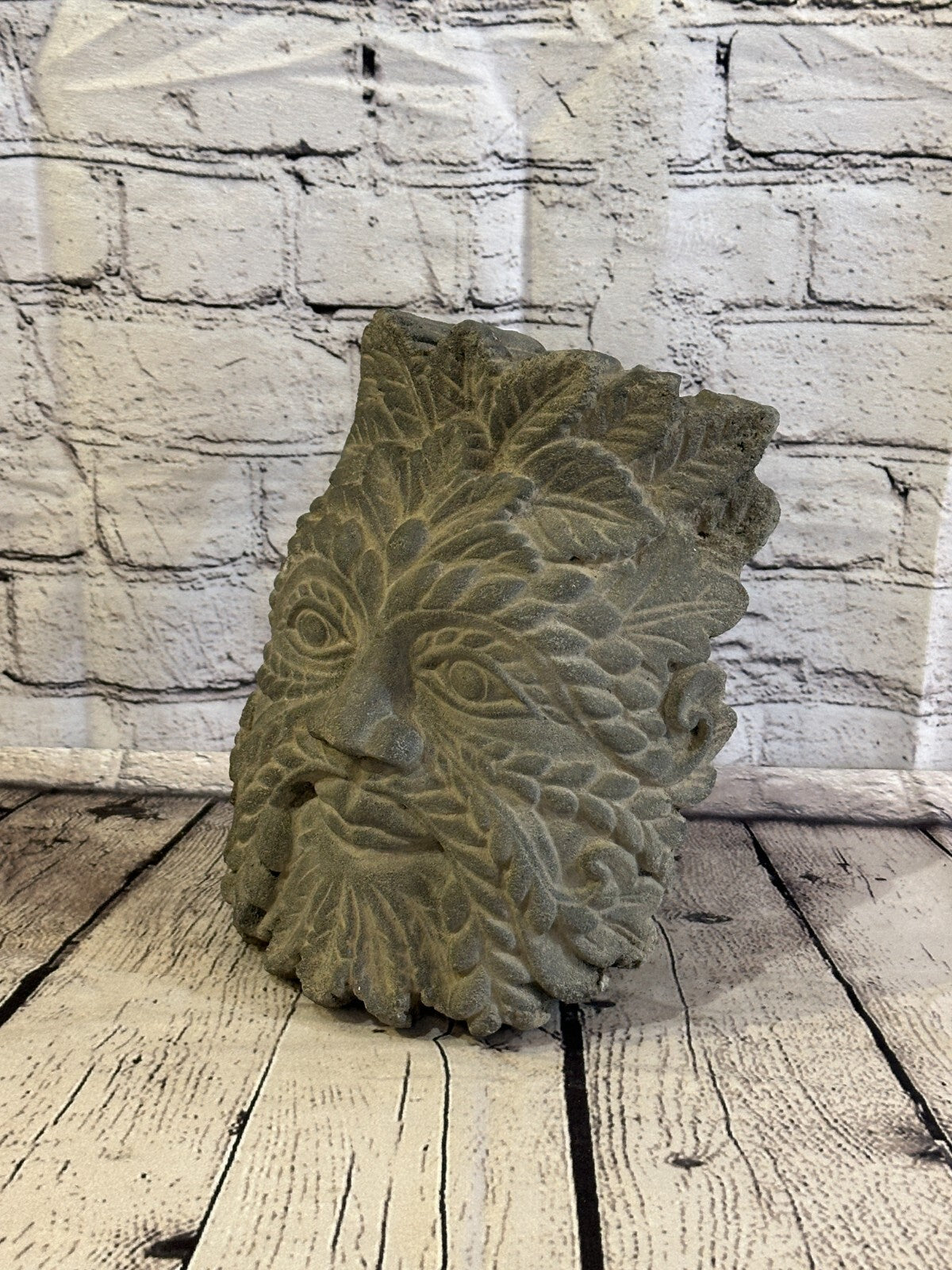 Green Man Pattern Stone Garden 20cm x 18cm Ornament Outdoor Indoor Statue Hindu1