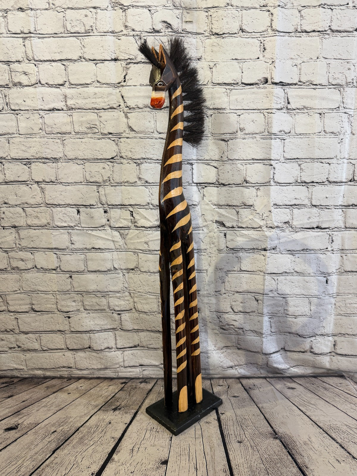 80cm Painted Wooden Horse Standing Single Carved Solid Wood Zebra Handmade0