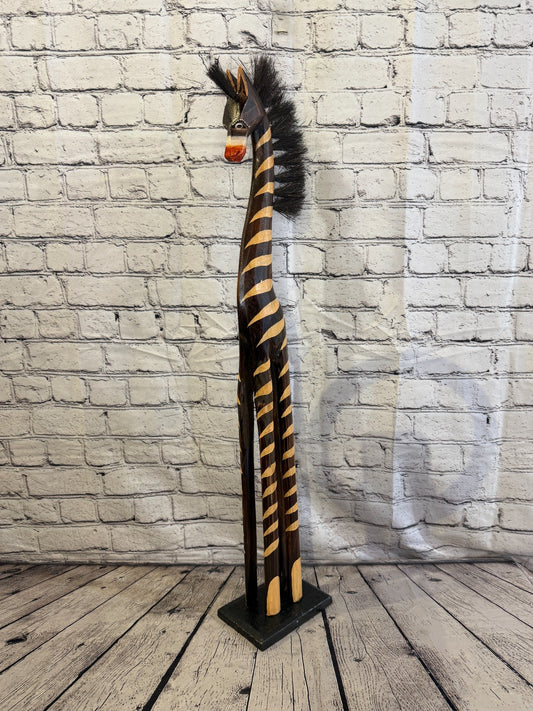 80cm Painted Wooden Horse Standing Single Carved Solid Wood Zebra Handmade0