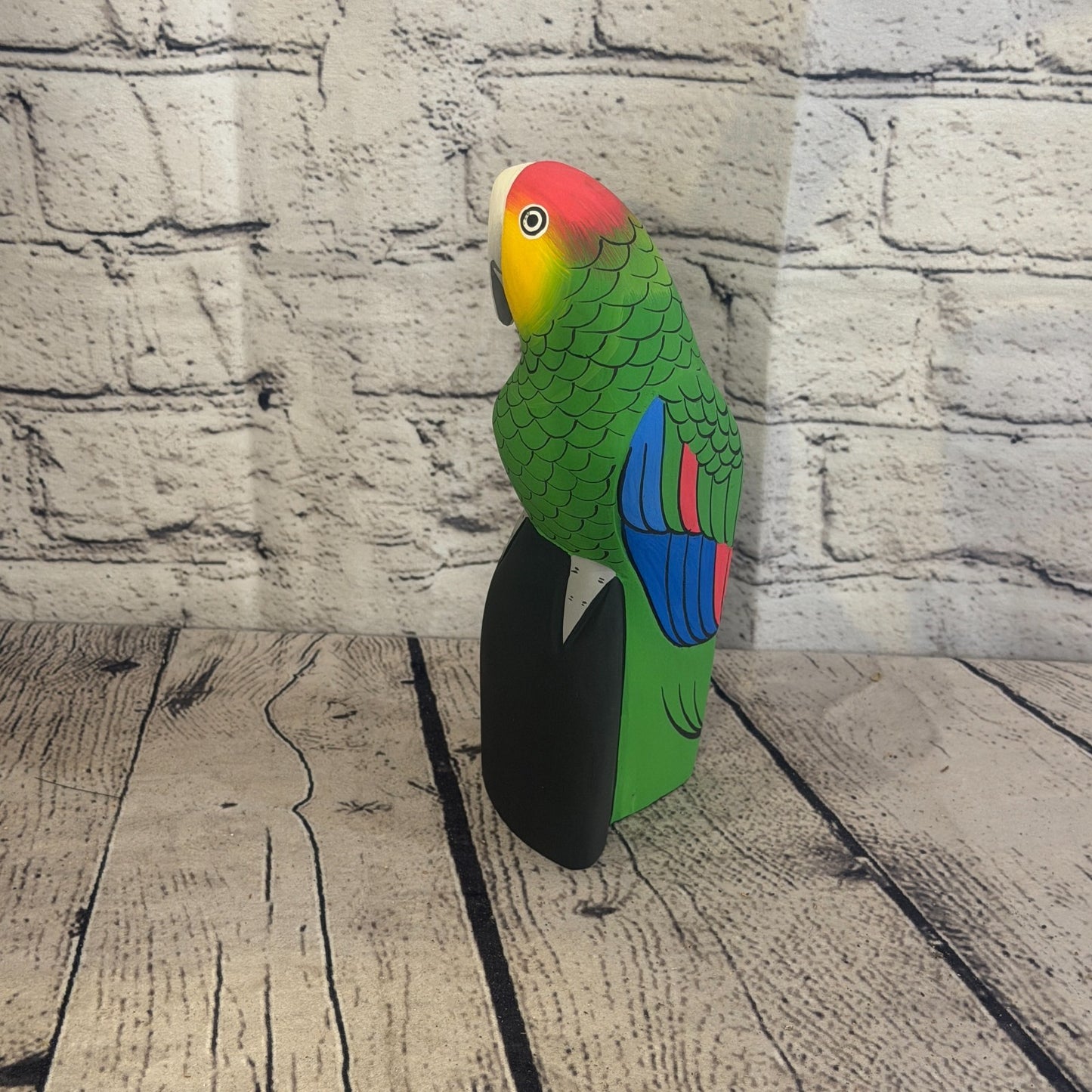20cm Bright Green Parrot Bird Ornament Statue Fair Trade Hand Made Carved Wood3
