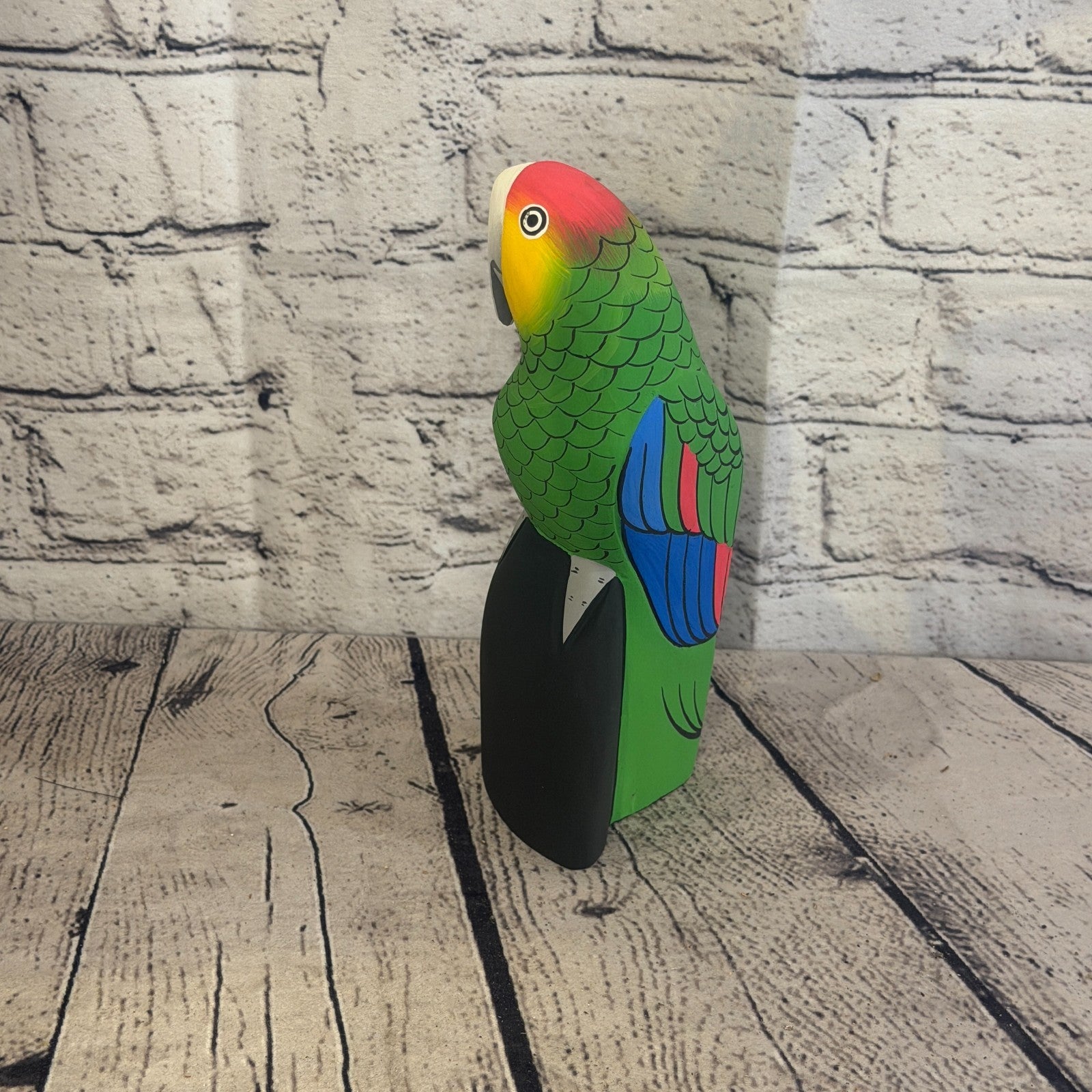 20cm Bright Green Parrot Bird Ornament Statue Fair Trade Hand Made Carved Wood3