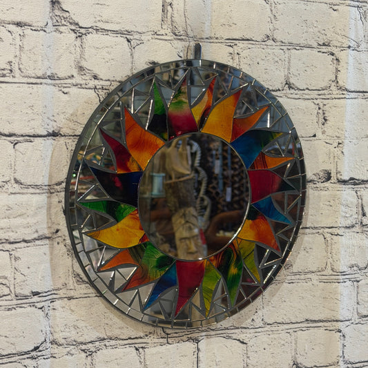 Rainbow Black Sun Flame Mosaic Tile Wall Mirror 30cm x 30cm 12 Inches Handmade0