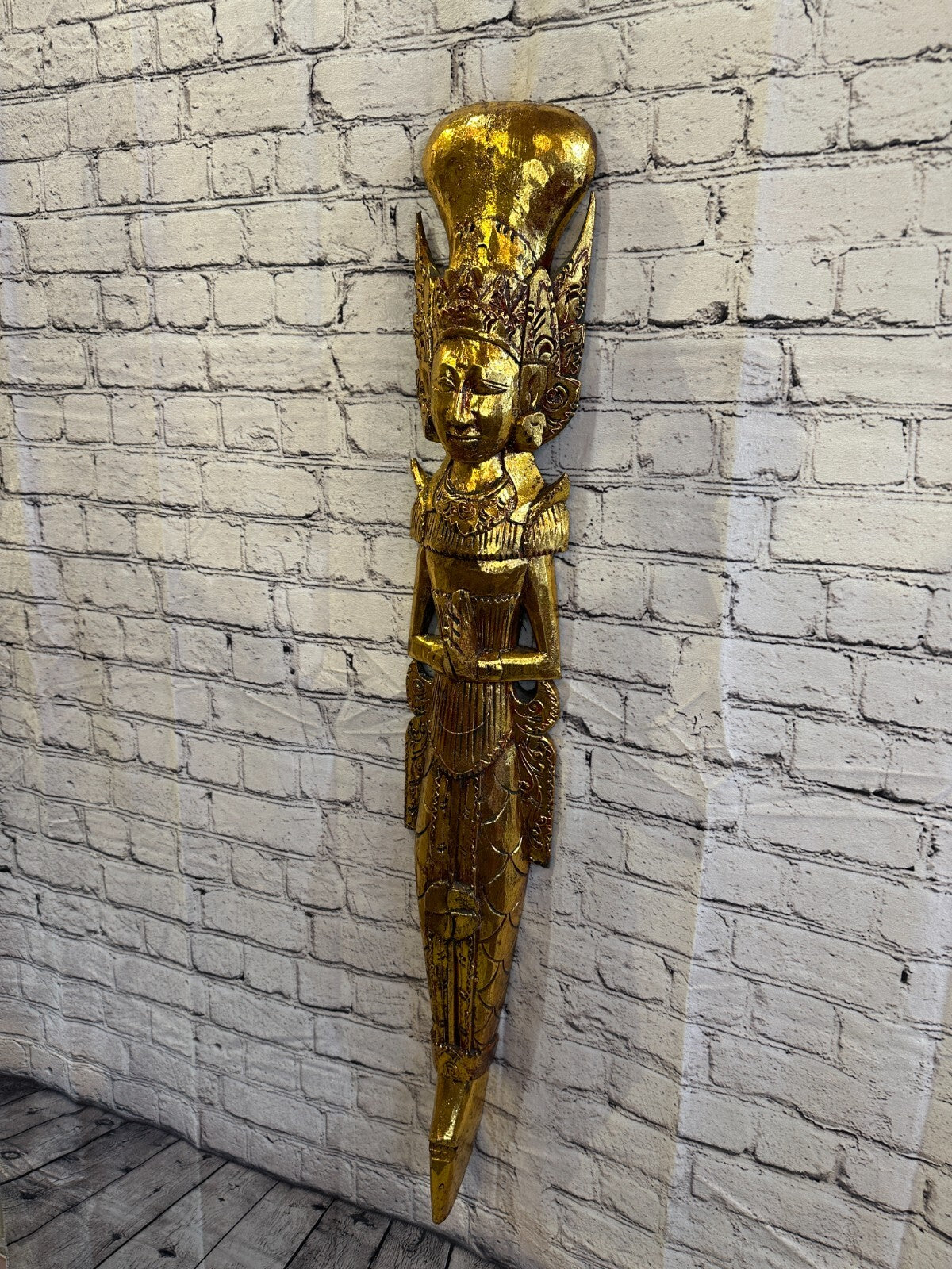 Gold Antique Colour Sita Dewi Bali Rice Goddess Wings Mermaid Wood 100cm Pair4