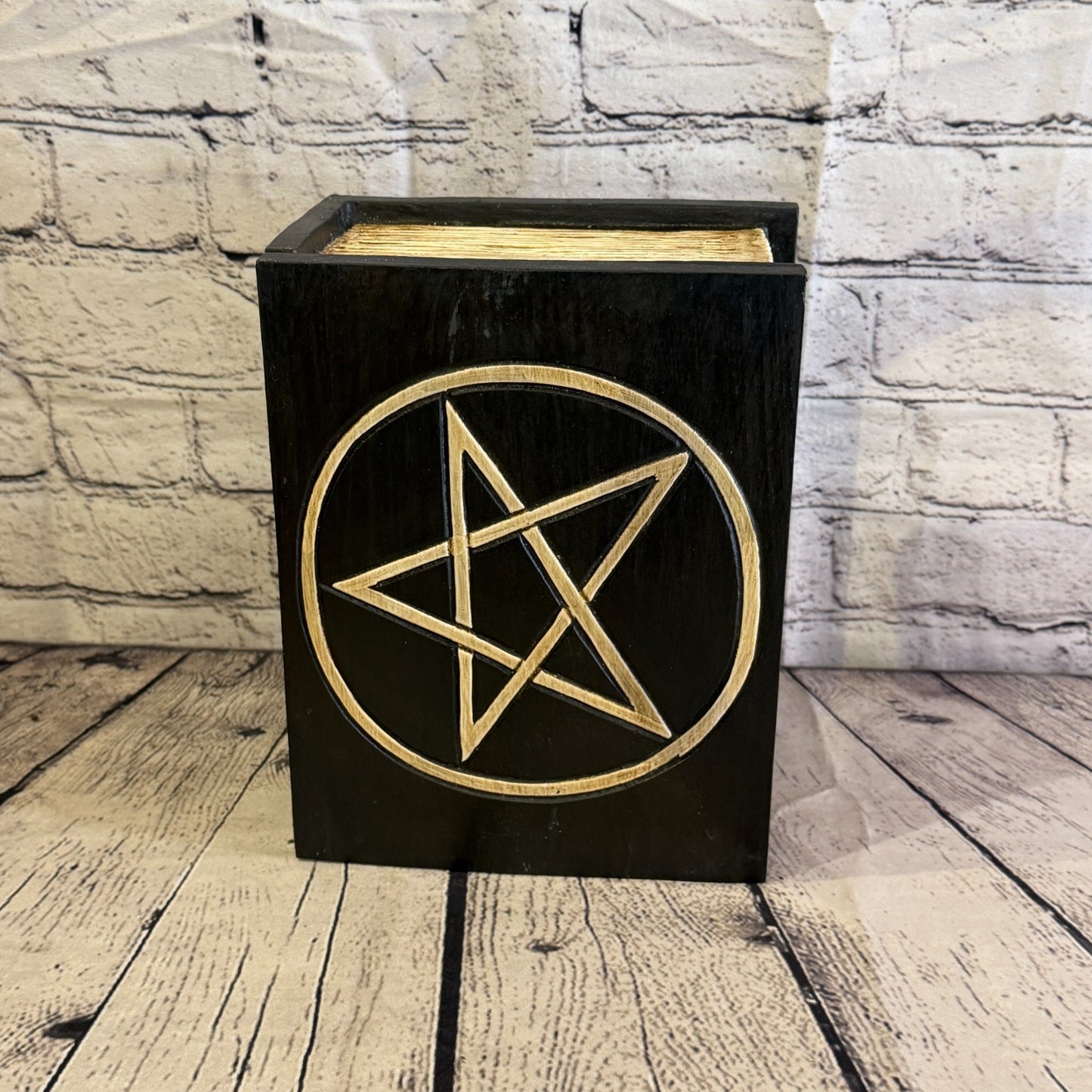 22cm x 18cm x 10cm Book Wood Gothic Pentagram Skull Coffin Jewellery Trinket Box1
