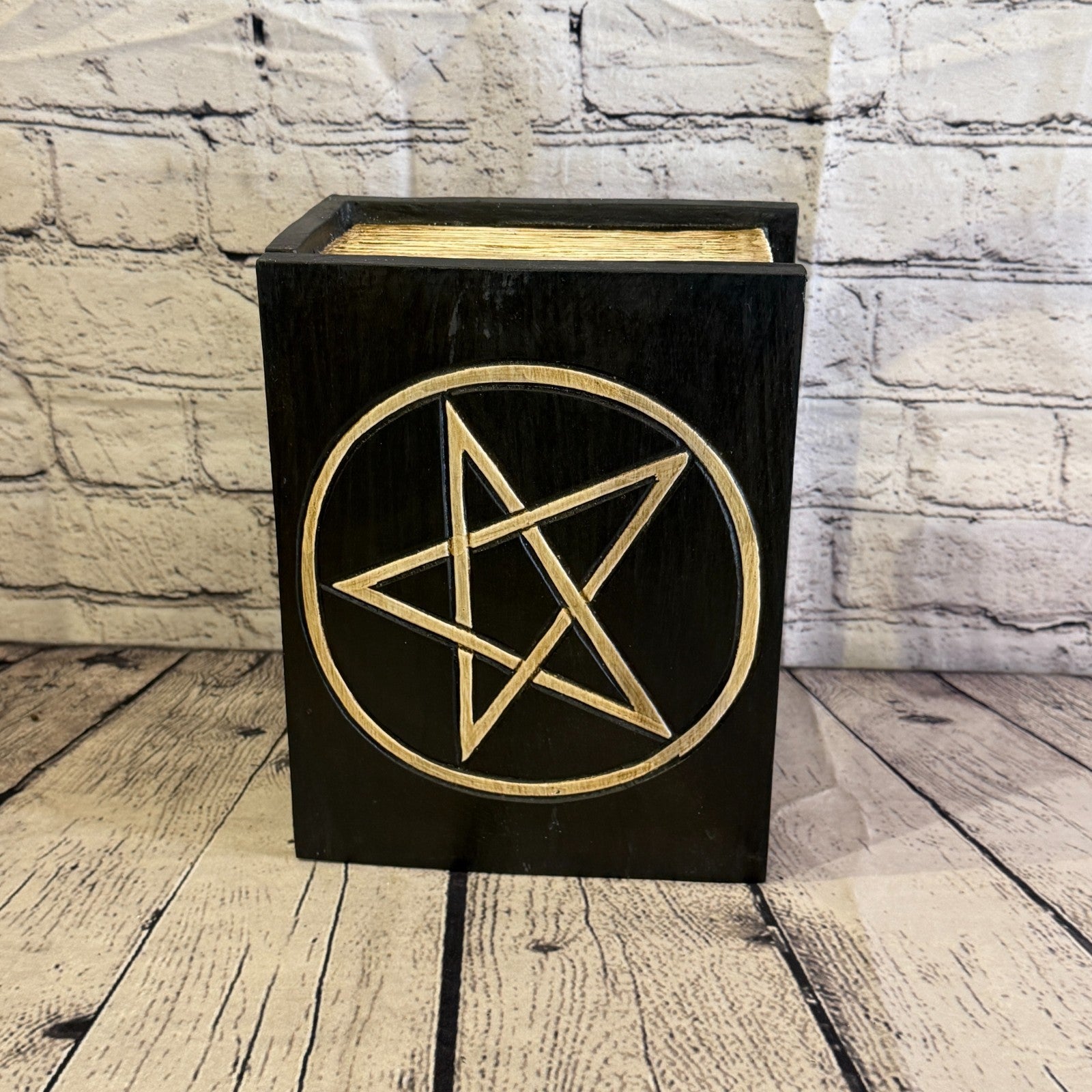 22cm x 18cm x 10cm Book Wood Gothic Pentagram Skull Coffin Jewellery Trinket Box1