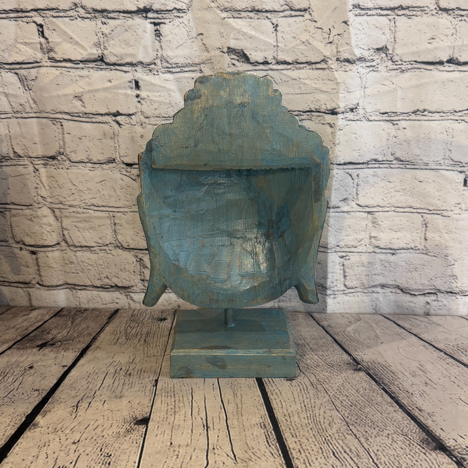 35cm x 25cm Blue Head Buddha Ornament Sculpture Statue Buddhas Hand Carved Wood4