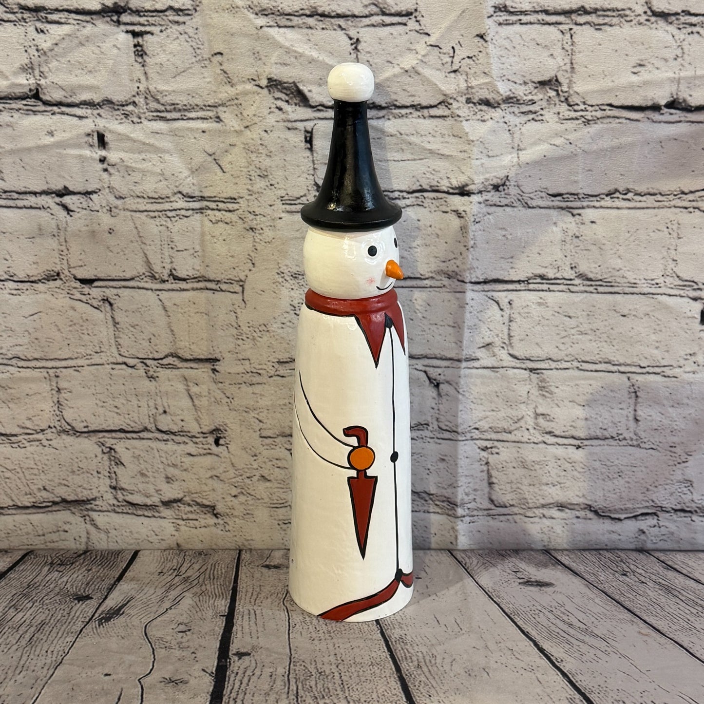 35cm x 8cm Black Pointy Hat Snowman Handcrafted Wood Xmas Christmas Ornament2