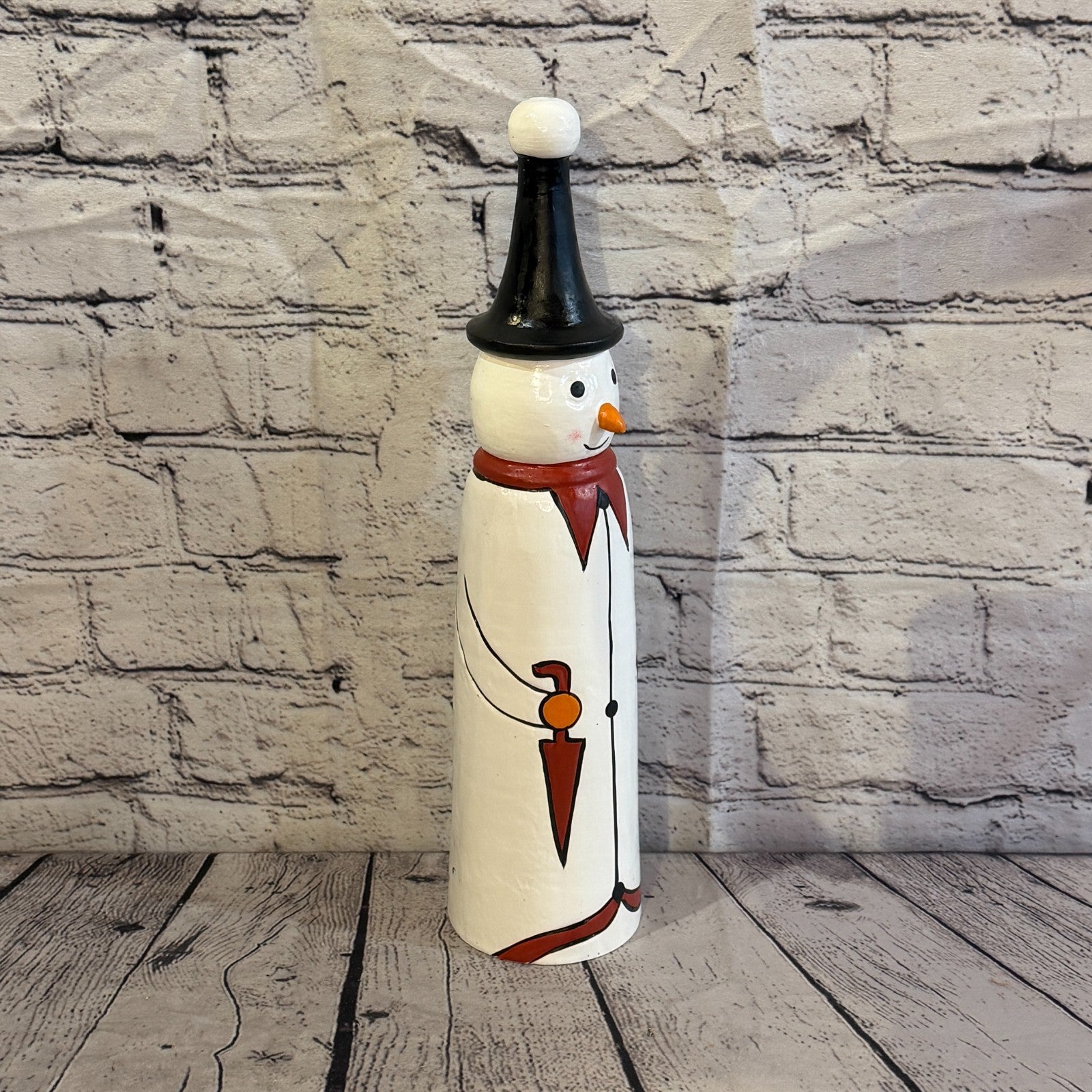 35cm x 8cm Black Pointy Hat Snowman Handcrafted Wood Xmas Christmas Ornament2